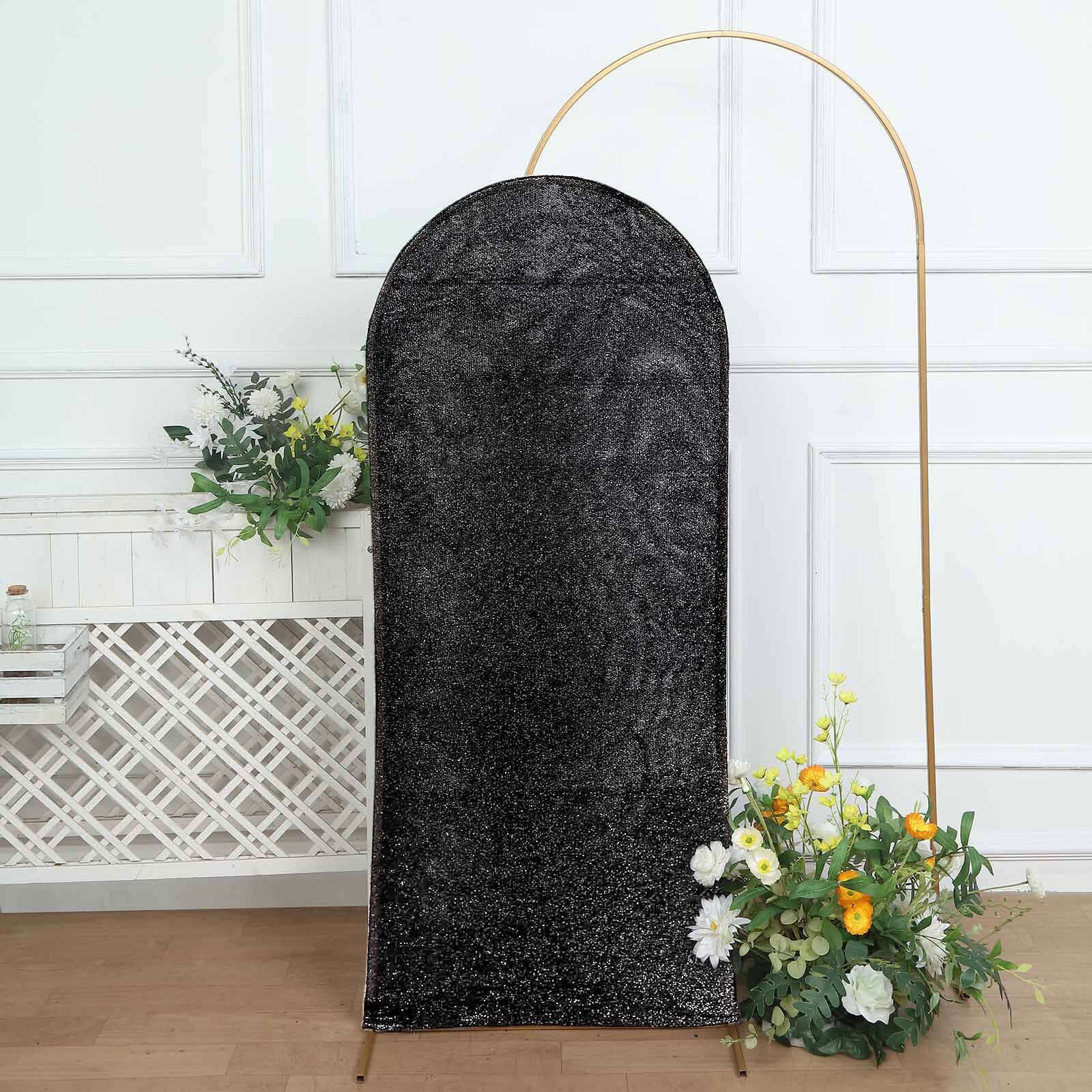 5ft Black Shimmer Tinsel Spandex Chiara Backdrop Stand Cover For Fitted Round Top Wedding Arch