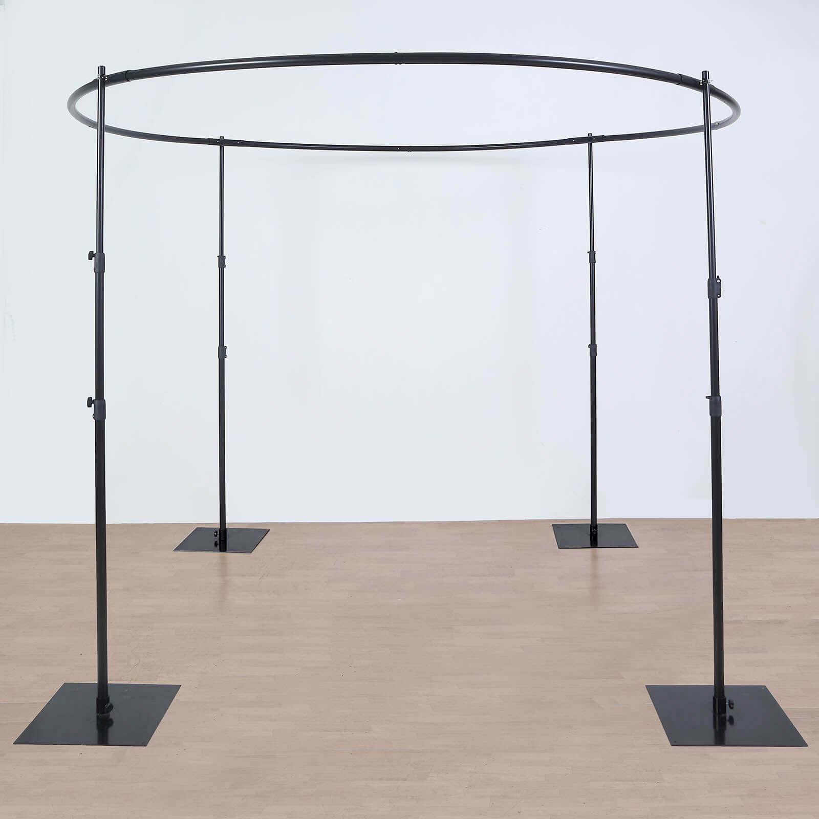 10ft Adjustable 4-Post Round Black Metal Backdrop Stand Canopy, Circular Wedding Event Arch Frame Chuppah