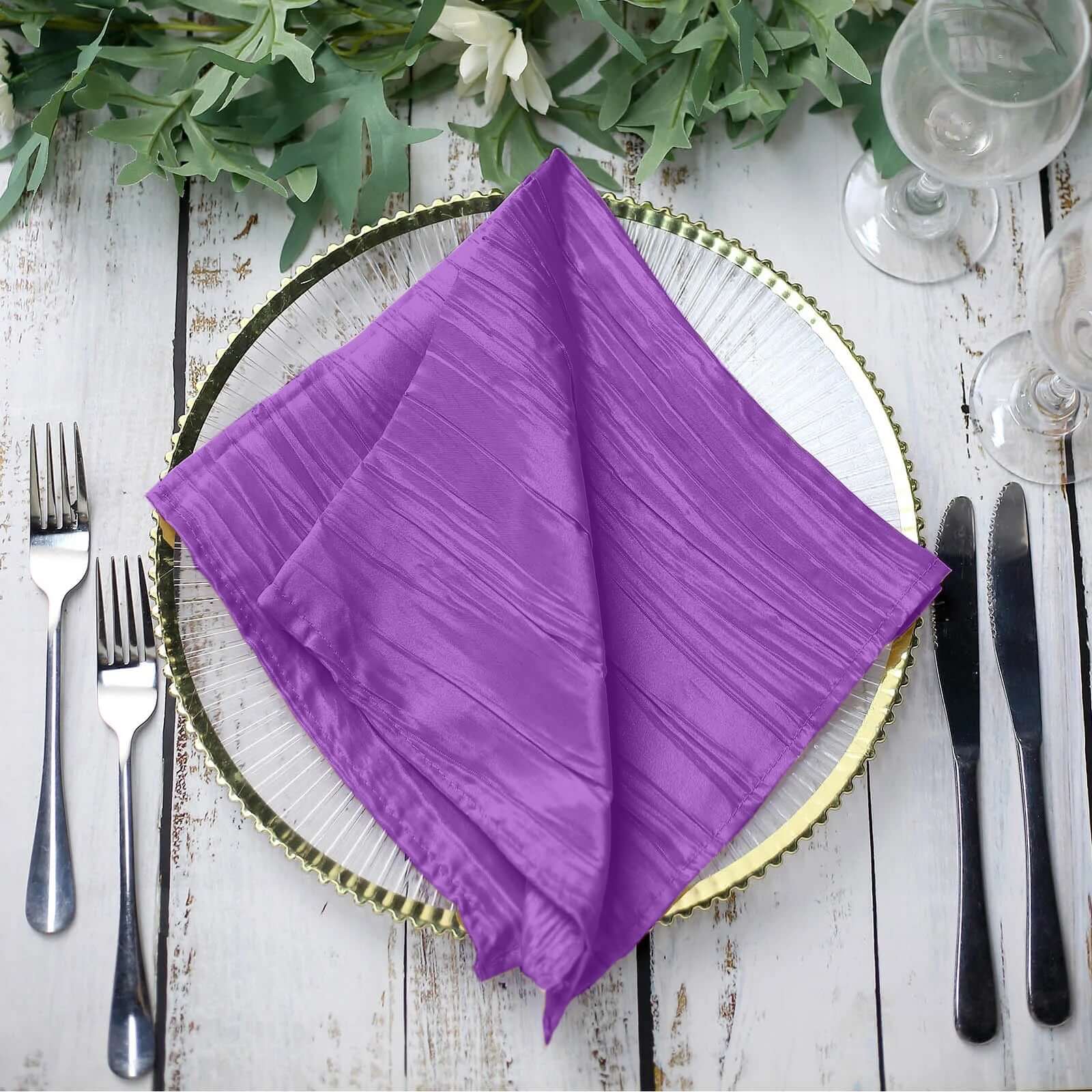 5 Pack Taffeta 20x20 Napkins Purple - Accordion Crinkle Dinner Napkins