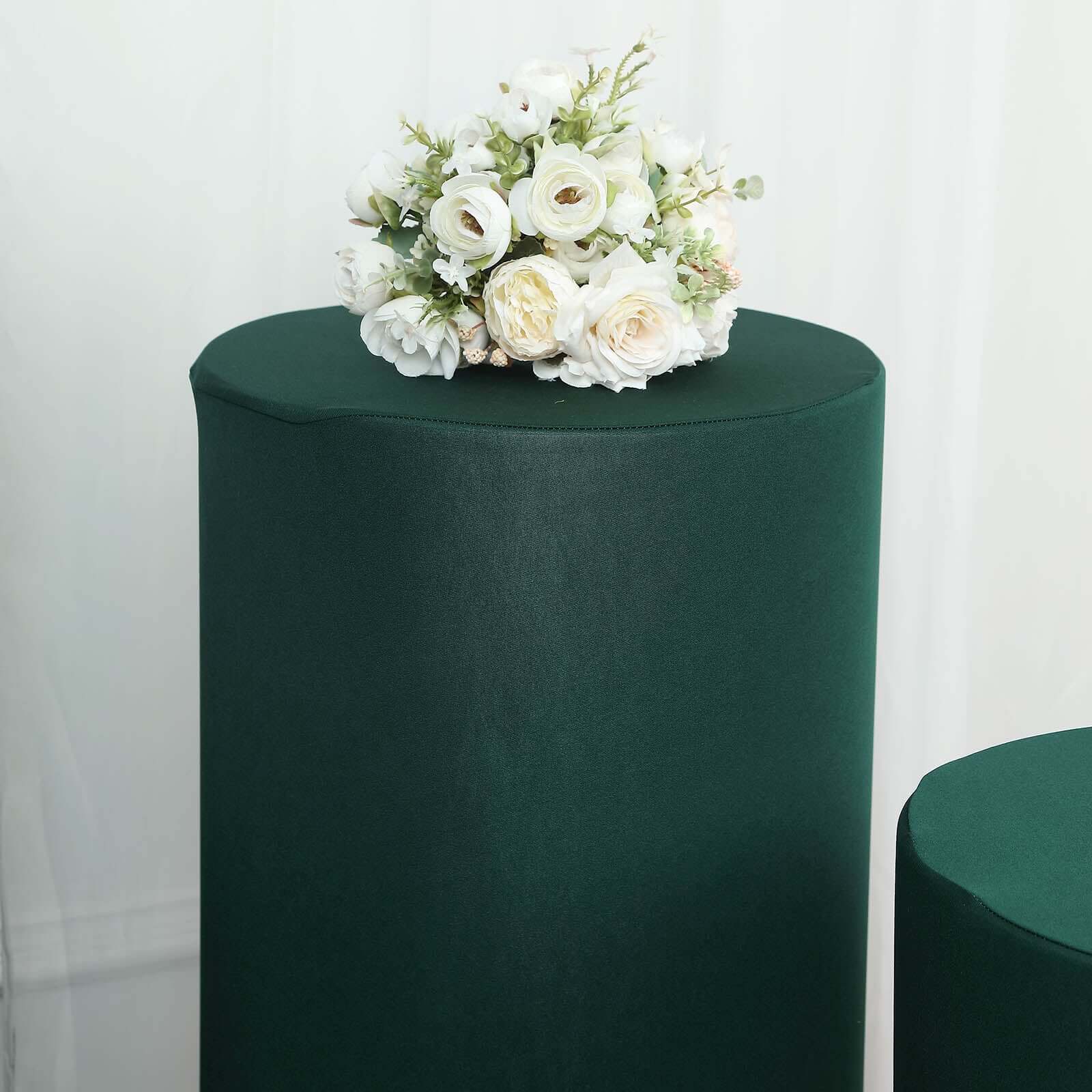 Set of 5 Hunter Emerald Green Spandex Cylinder Pedestal Stand Covers, Stretchable Pillar Prop Covers - 160 GSM