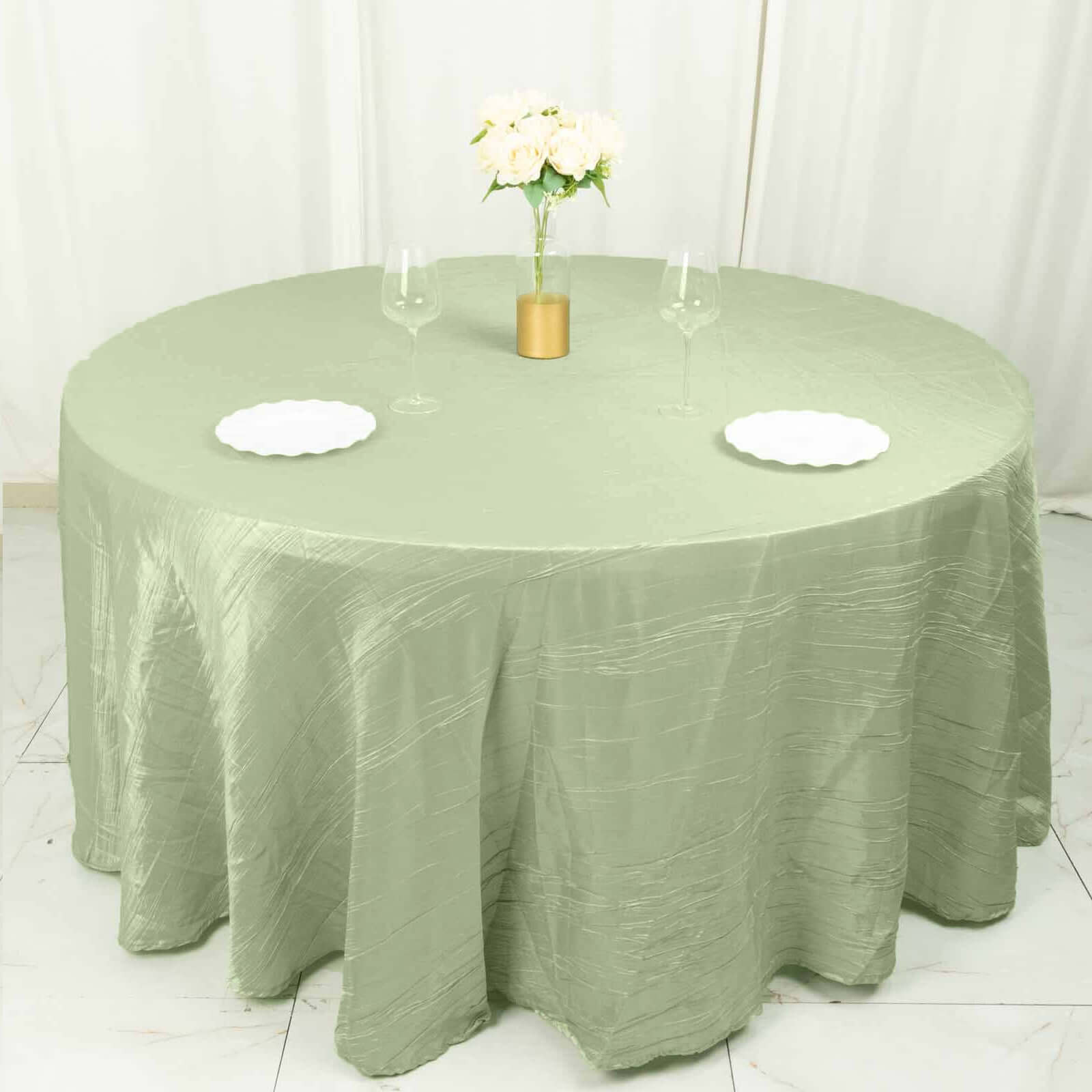 Taffeta 120 Round Tablecloth Sage Green - Seamless Accordion Crinkle Table Cover