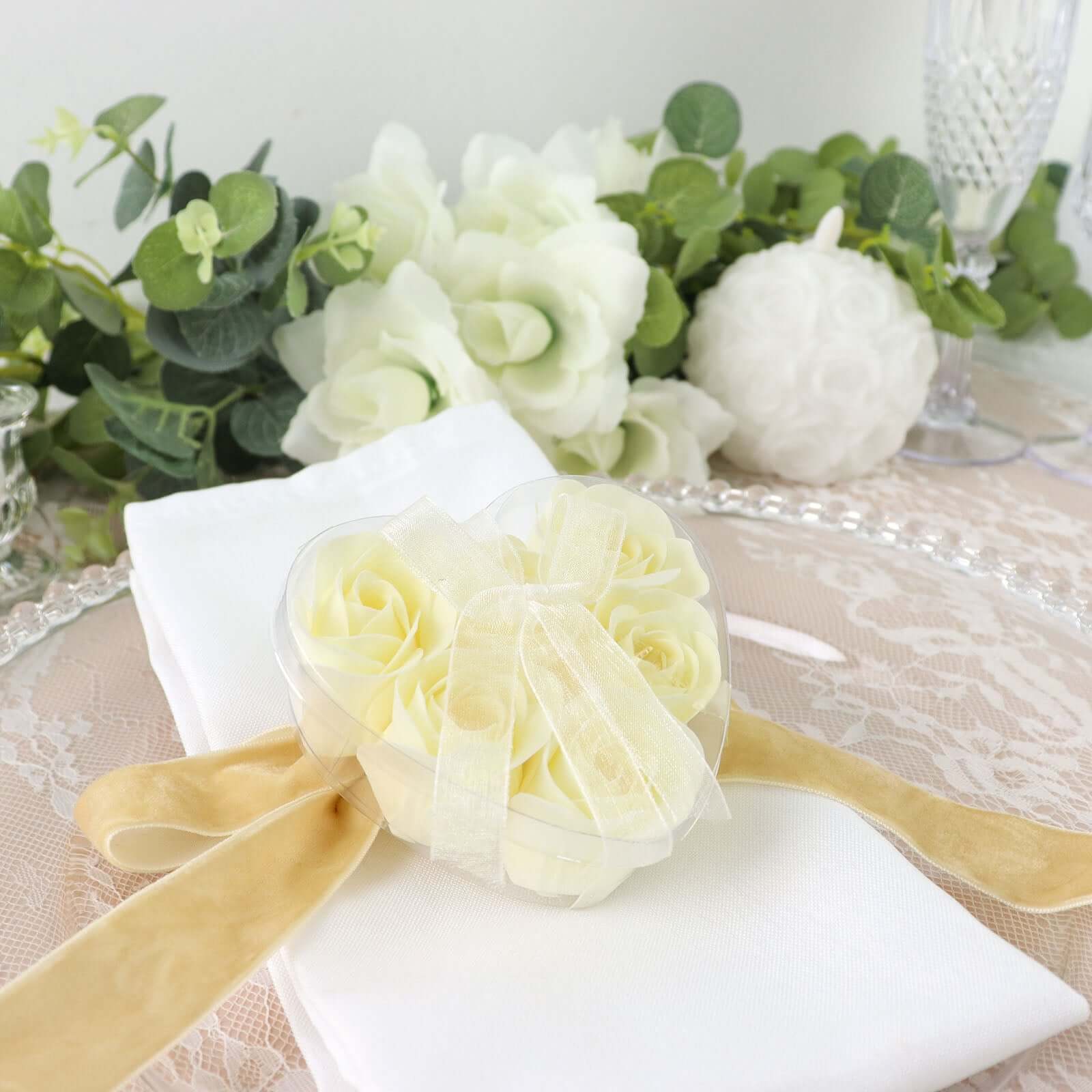 4 Pack 24 Pcs Ivory Scented Rose Soap Heart Shaped Party Favors With Gift Boxes And Ribbon