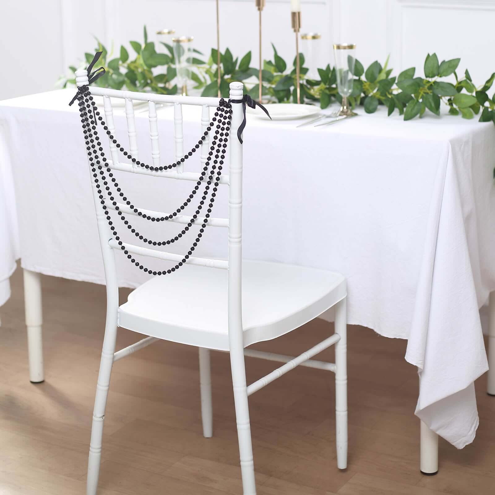 Faux Pearl Beaded 16 Chair Back Garland Sash Black Gatsby-Inspired Style - Pre-Tied Chic Wedding Decor for Chiavari Chairs