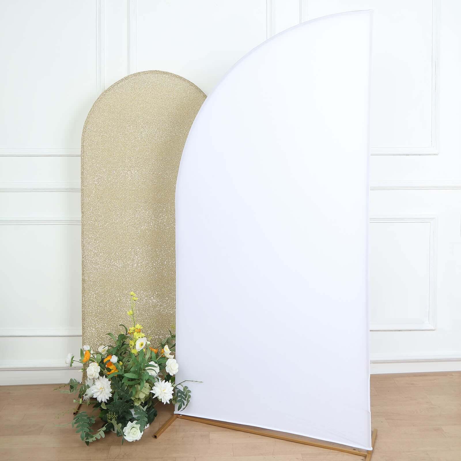 7ft Matte White Spandex Half Moon Chiara Backdrop Stand Cover, Custom Fitted Wedding Arch Cover