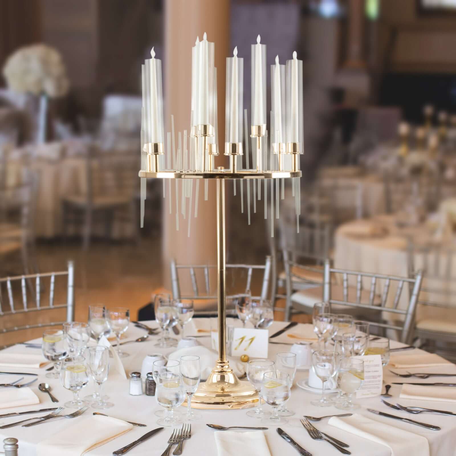 Metal 9-Arm Round Cluster Taper Candelabra Table Centerpiece Gold - Candlestick Holder Table Centerpiece With Drip Accents and Clear Glass Shades 40