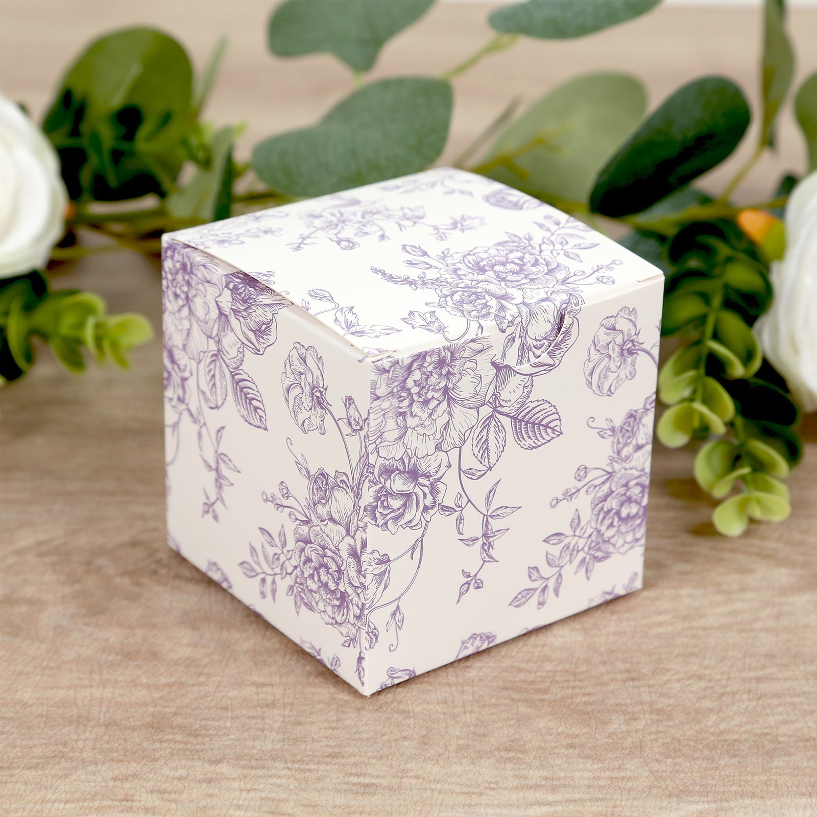 25 Pack Candy Treat Favor Boxes in French Toile Pattern - Matte Lavender and White Party Gift Boxes, Cardstock Paper - 3x3