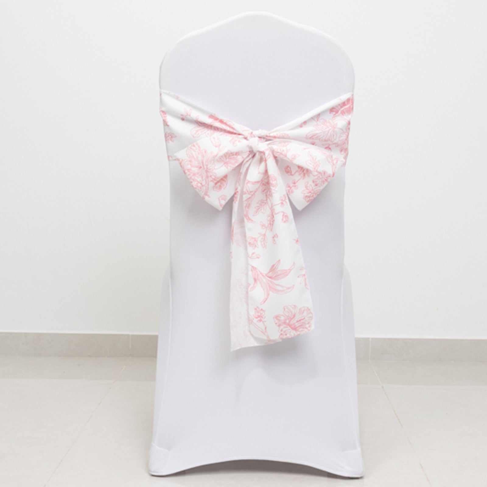 Polyester Chair Sashes White/Pink French Toile Floral Design - Wrinkle-Resistant & Durable Chair Bows 6x108