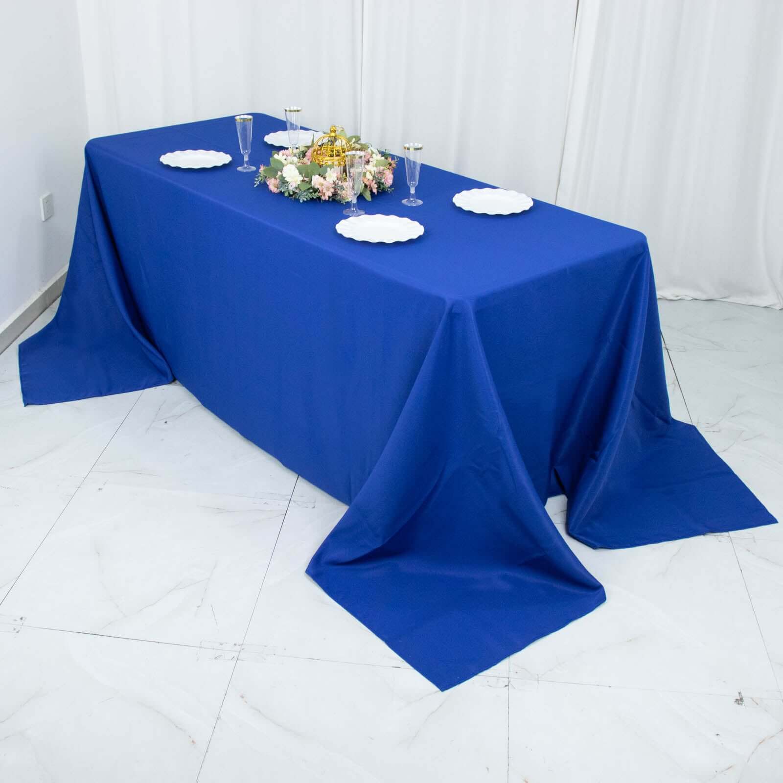 Premium Polyester 90x132 Rectangle Tablecloth Royal Blue - Seamless 220GSM Stain-Resistant Table Cover