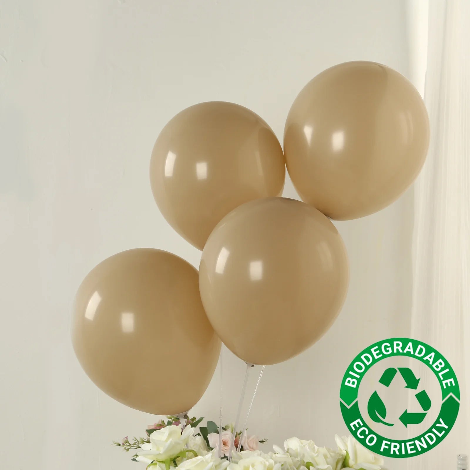 50 Pack Matte Pastel Taupe Biodegradable Balloons 12, Round Eco-friendly Thick Latex Party Balloons