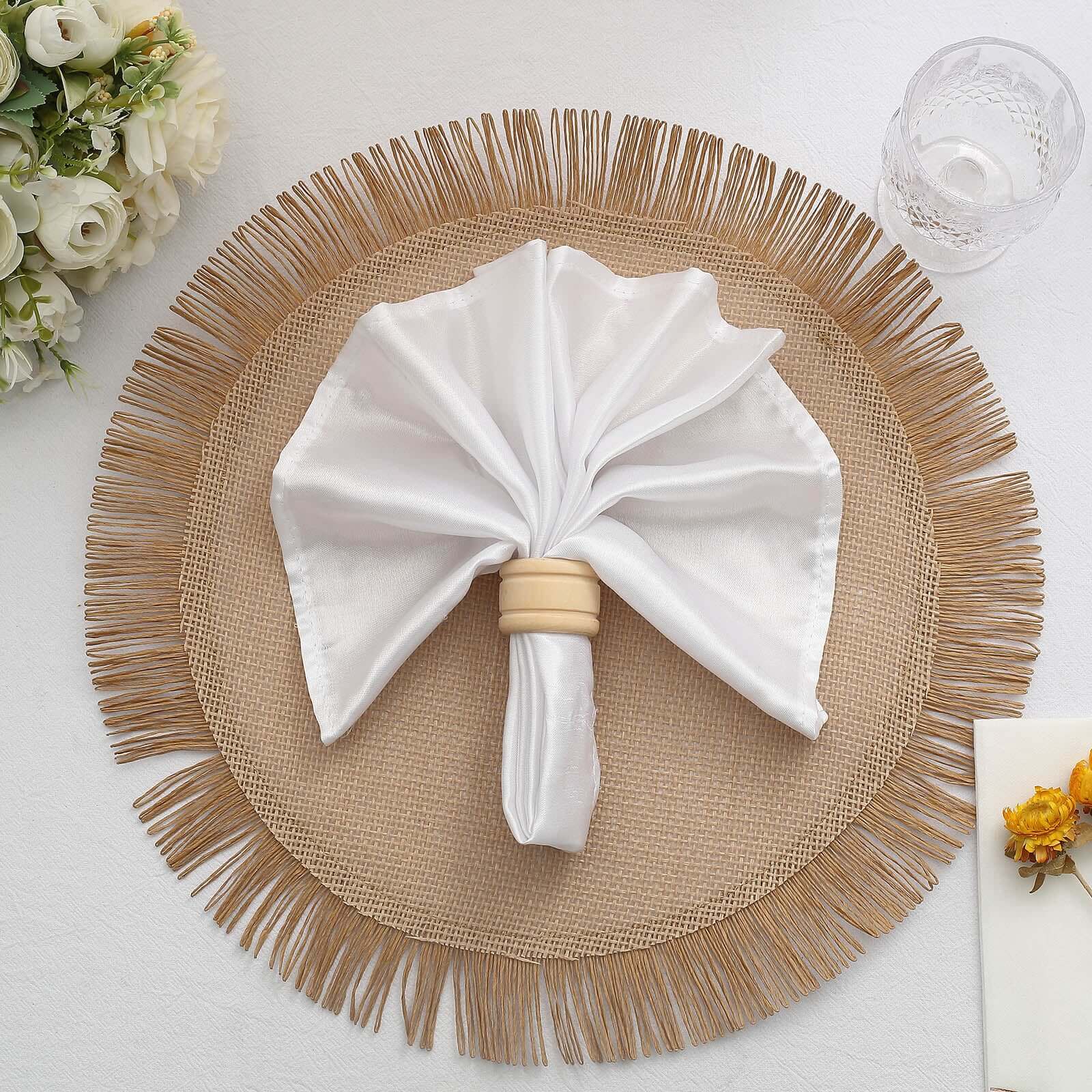 4-Pack Placemats Fringe Edge Design Natural Jute Round - Rustic Boho Chic Burlap Table Decor 16