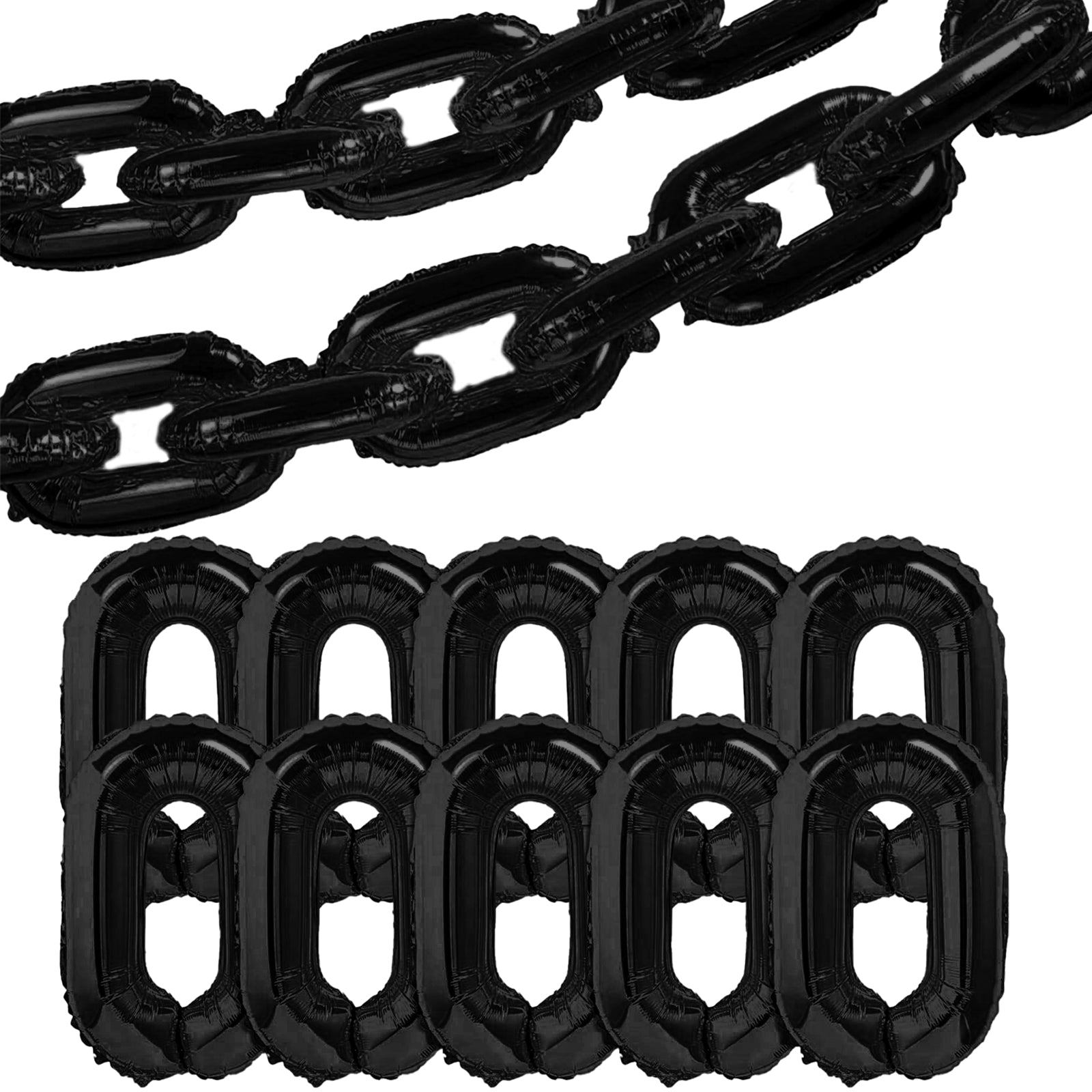 16ft Jumbo Chain Link Balloons in Black, 30pack 8x12 Durable Foil Chain Balloons for 90s Hip Hop Party Decorations, Event Decor