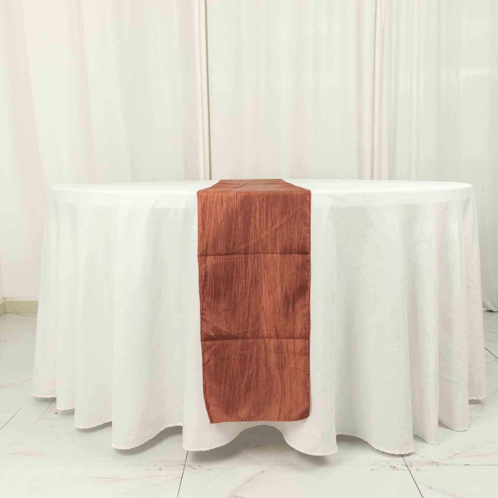 Taffeta 12x108 Table Runner Terracotta (Rust) - Accordion Crinkle Design