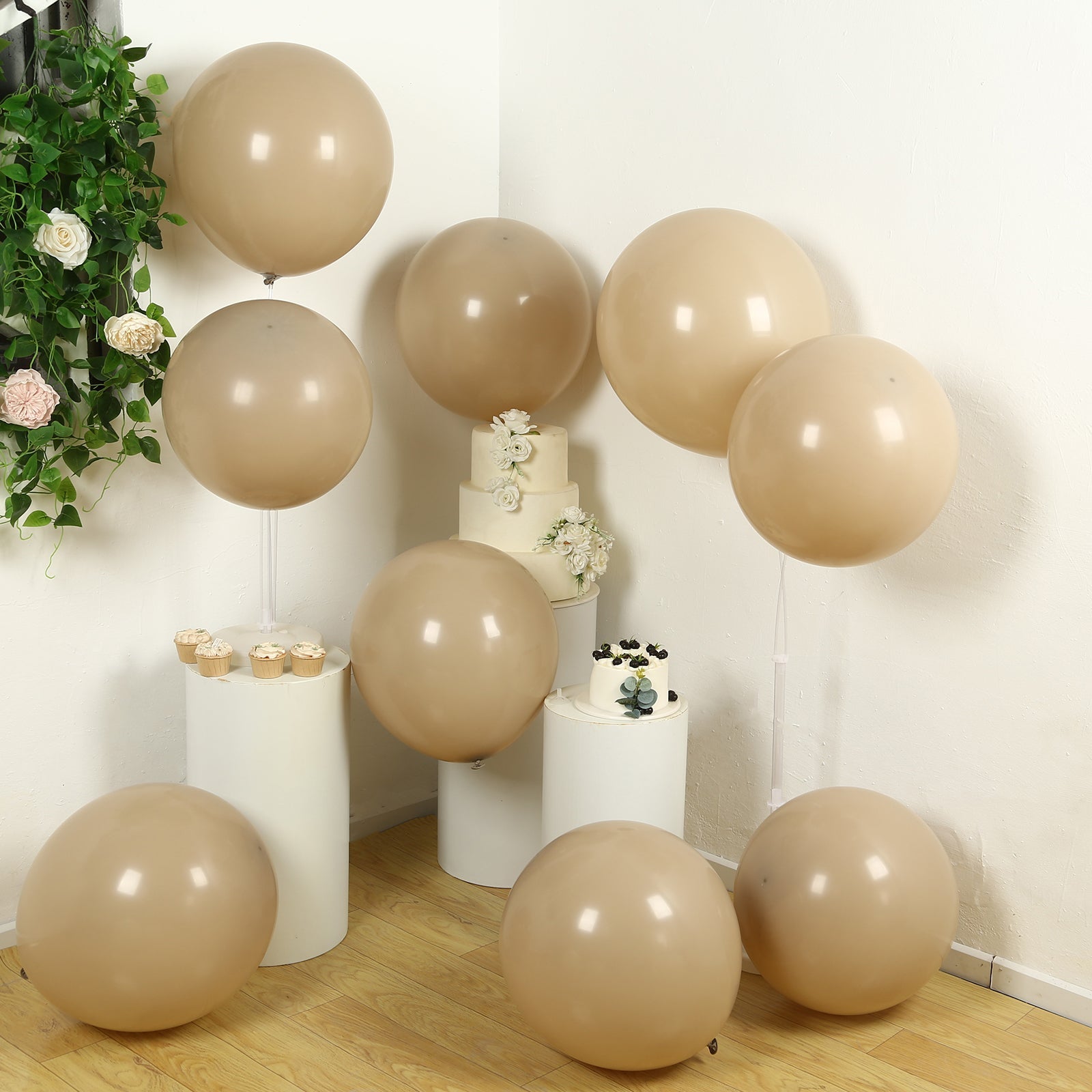 10 Pack Matte Pastel Taupe Biodegradable Balloons 18, Round Eco-friendly Thick Latex Party Balloons