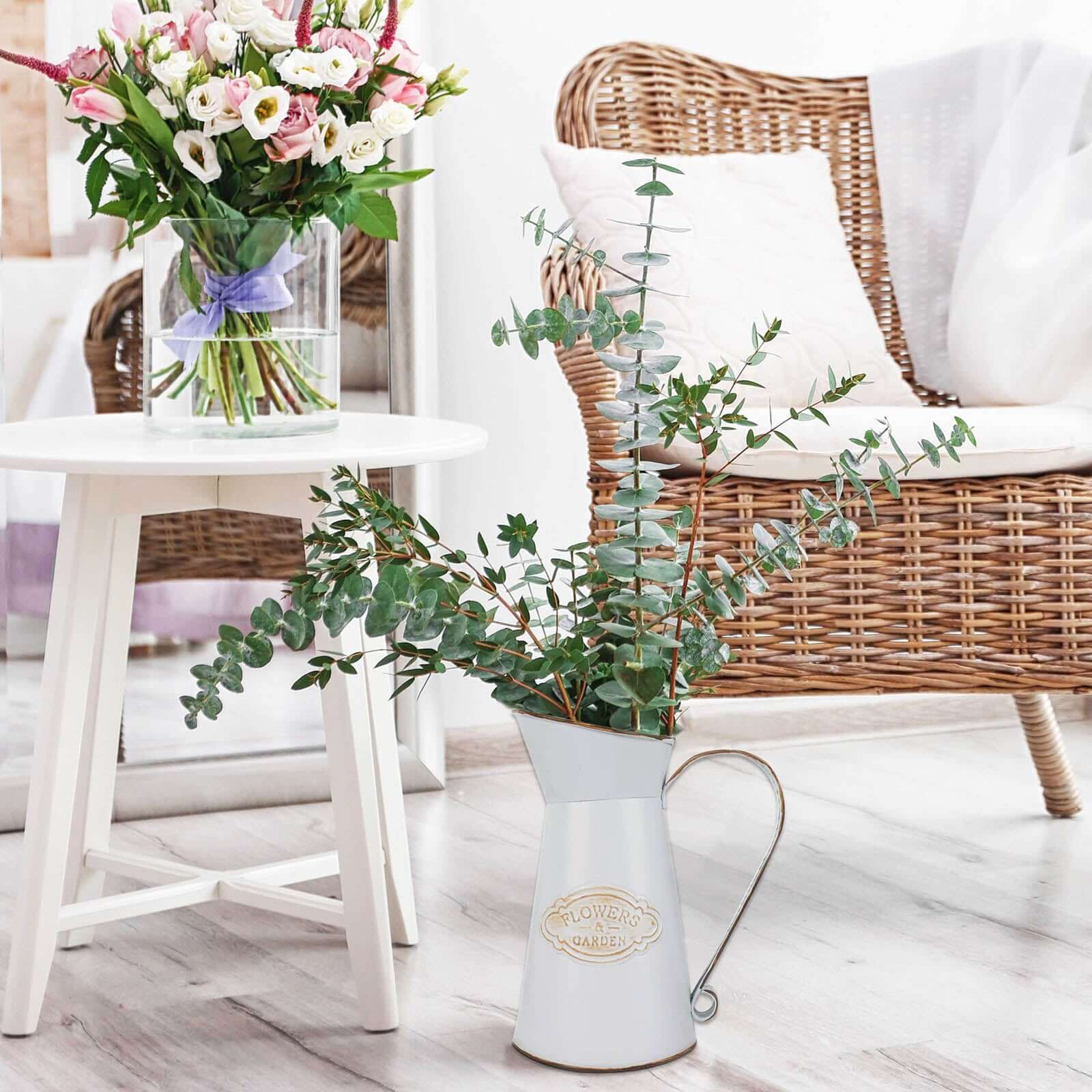 Metal Garden Water Pitcher Rustic Milk Jug Design - Shabby Chic Decorative Flower Vase 9