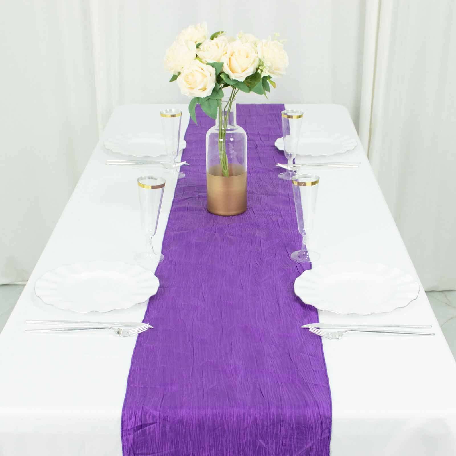 Taffeta 12x108 Table Runner Purple - Accordion Crinkle Design