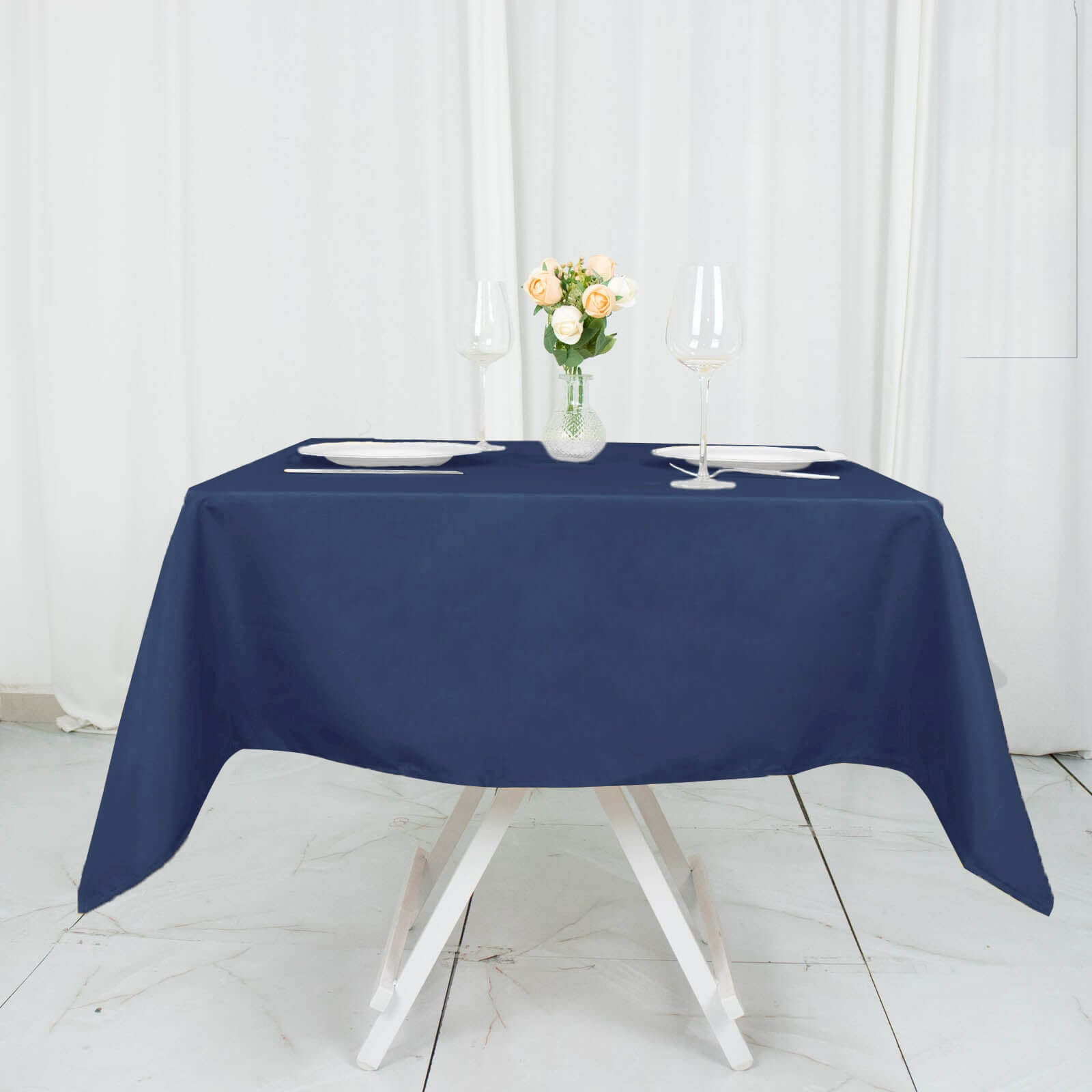 Premium Polyester 54x54 Square Tablecloth Navy Blue - Stain and Wrinkle-Resistant 220GSM Table Cover