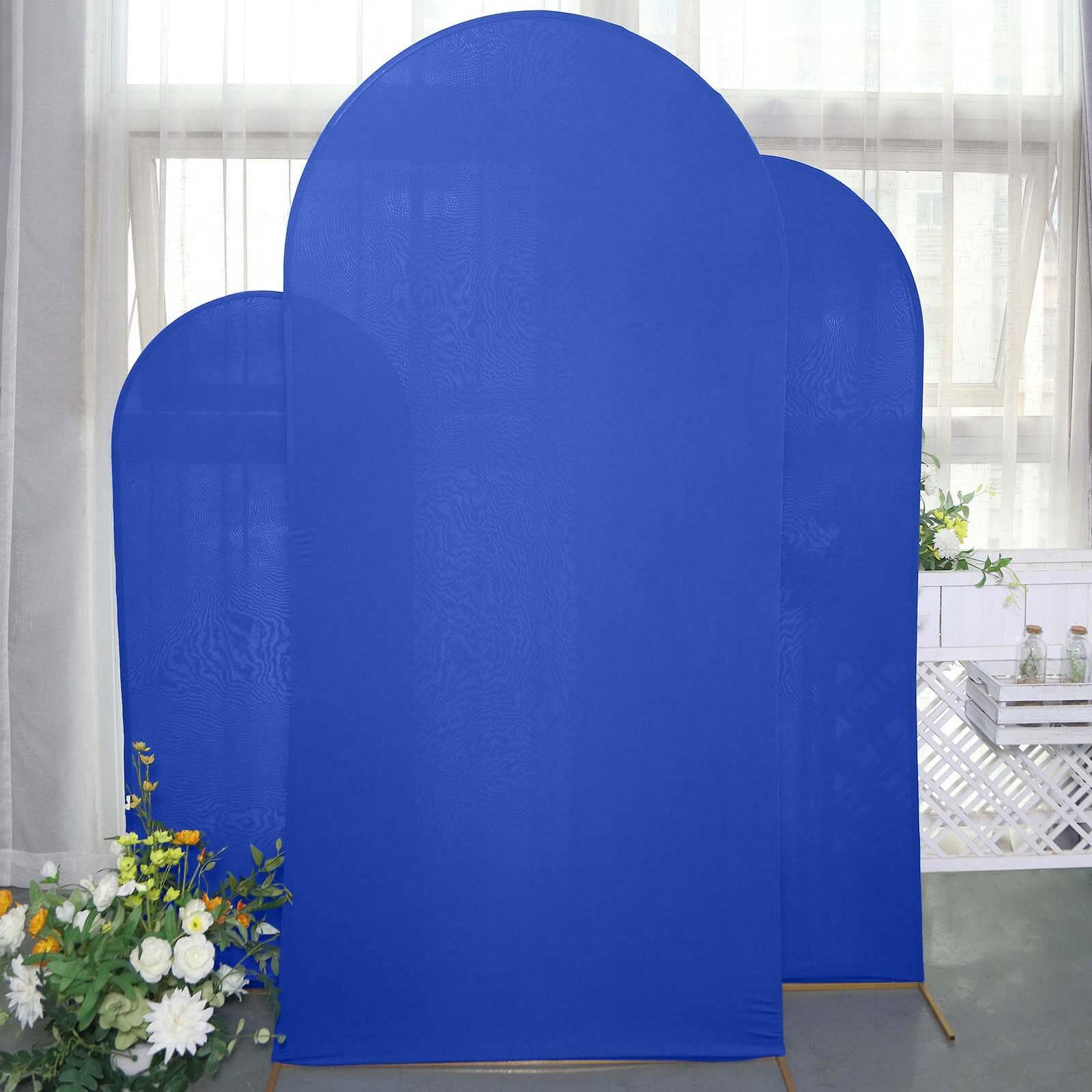 Set of 3 Matte Royal Blue Spandex Fitted Chiara Backdrop Stand Cover For Round Top Wedding Arch - 5ft, 6ft, 7ft