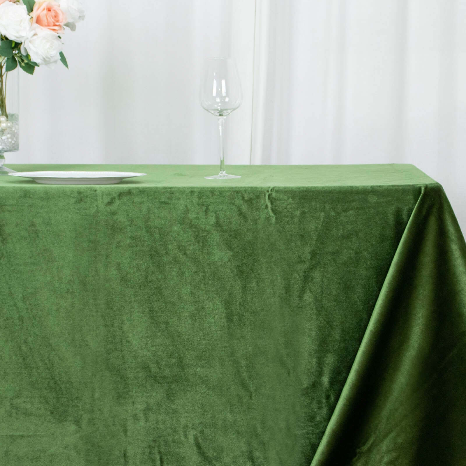 Premium Velvet 90x132 Rectangle Tablecloth Olive Green - Reusable Soft & Seamless Table Cover
