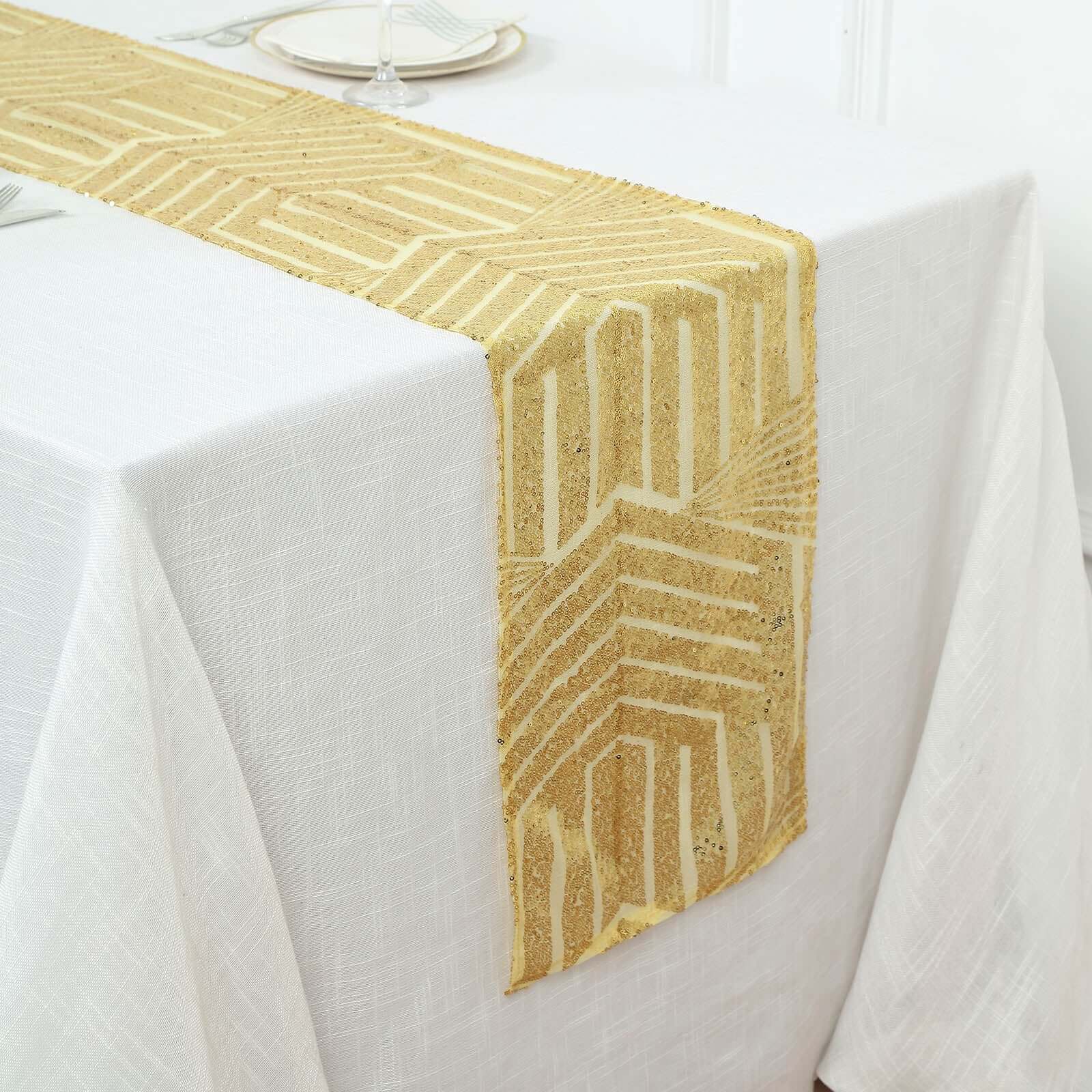 Sequin 12x108 Table Runner Gold Diamond Glitz - Shimmering Event Decoration