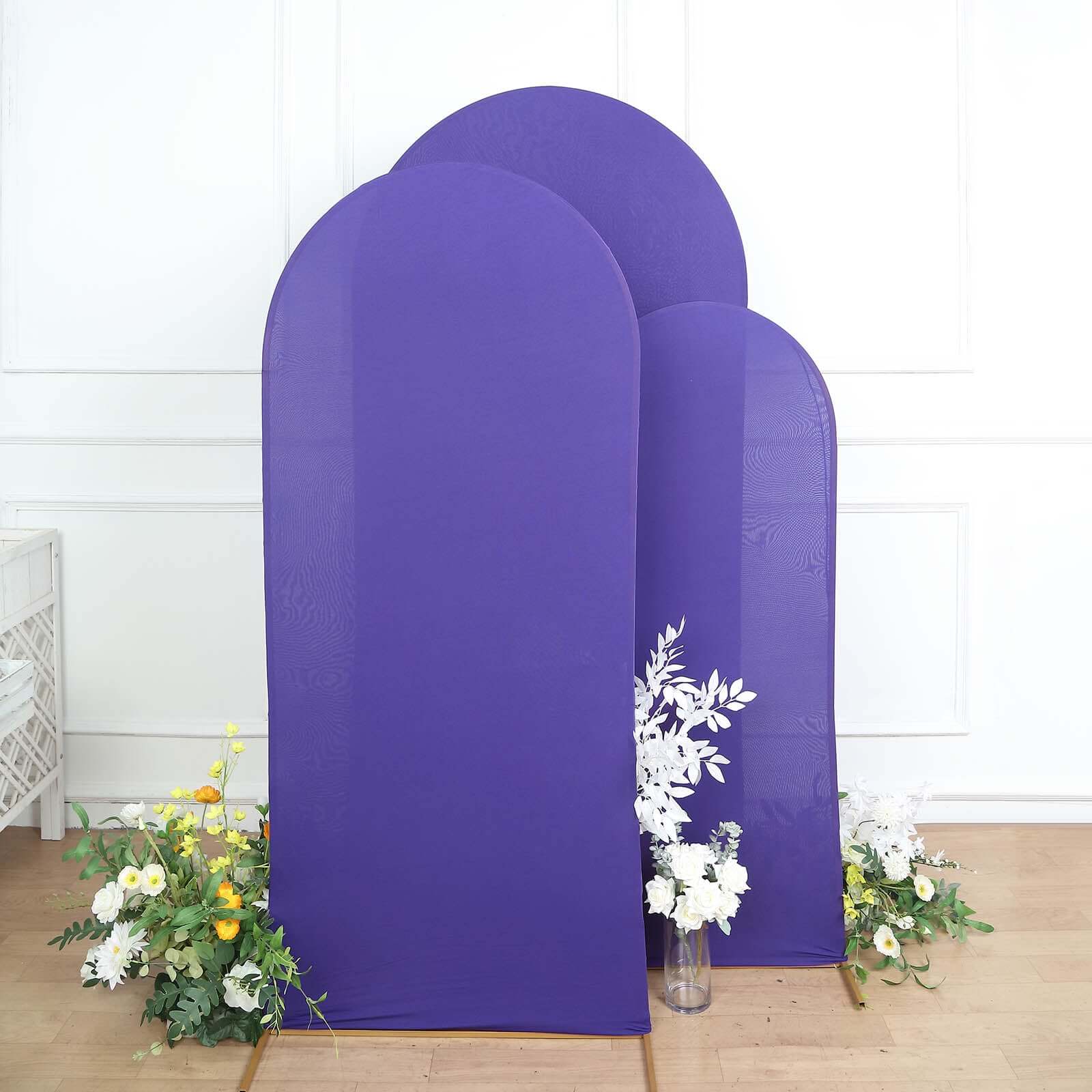 Set of 3 Matte Purple Spandex Fitted Chiara Backdrop Stand Cover For Round Top Wedding Arch - 5ft, 6ft, 7ft