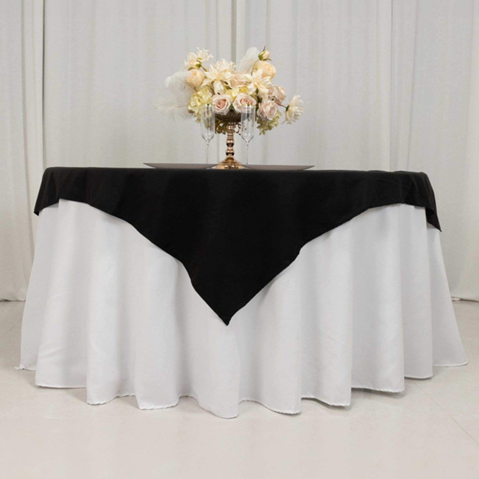 Cotton Blend 54x54 Table Overlay Square Tablecloth Black - Wrinkle-Resistant Finish for Modern Table Settings