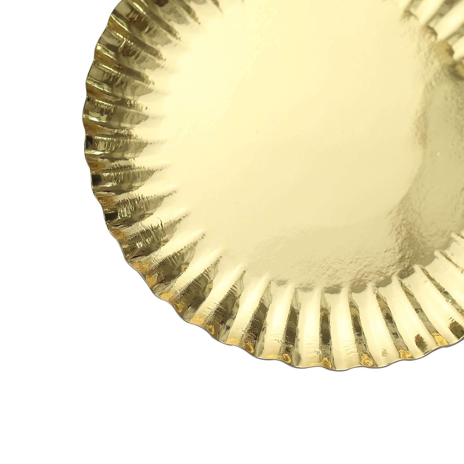 50-Pack Paper 5 Round Dessert Plates in Metallic Gold with Scalloped Rim - Disposable 250GSM Appetizer Party Plates for Banquets & Upscale Gatherings