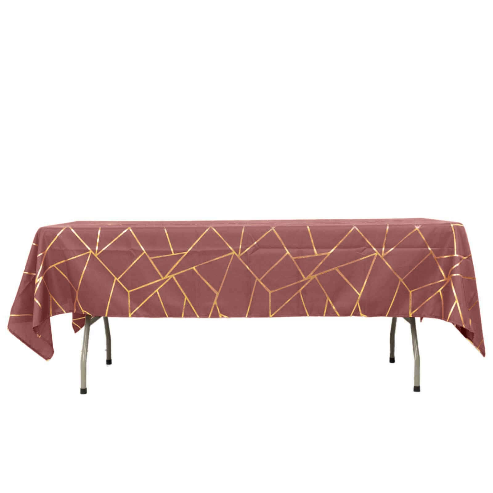 Polyester 60x102 Rectangle Tablecloth Cinnamon Rose with Gold Foil Geometric Pattern - Wrinkle-Resistant & Durable Table Cover
