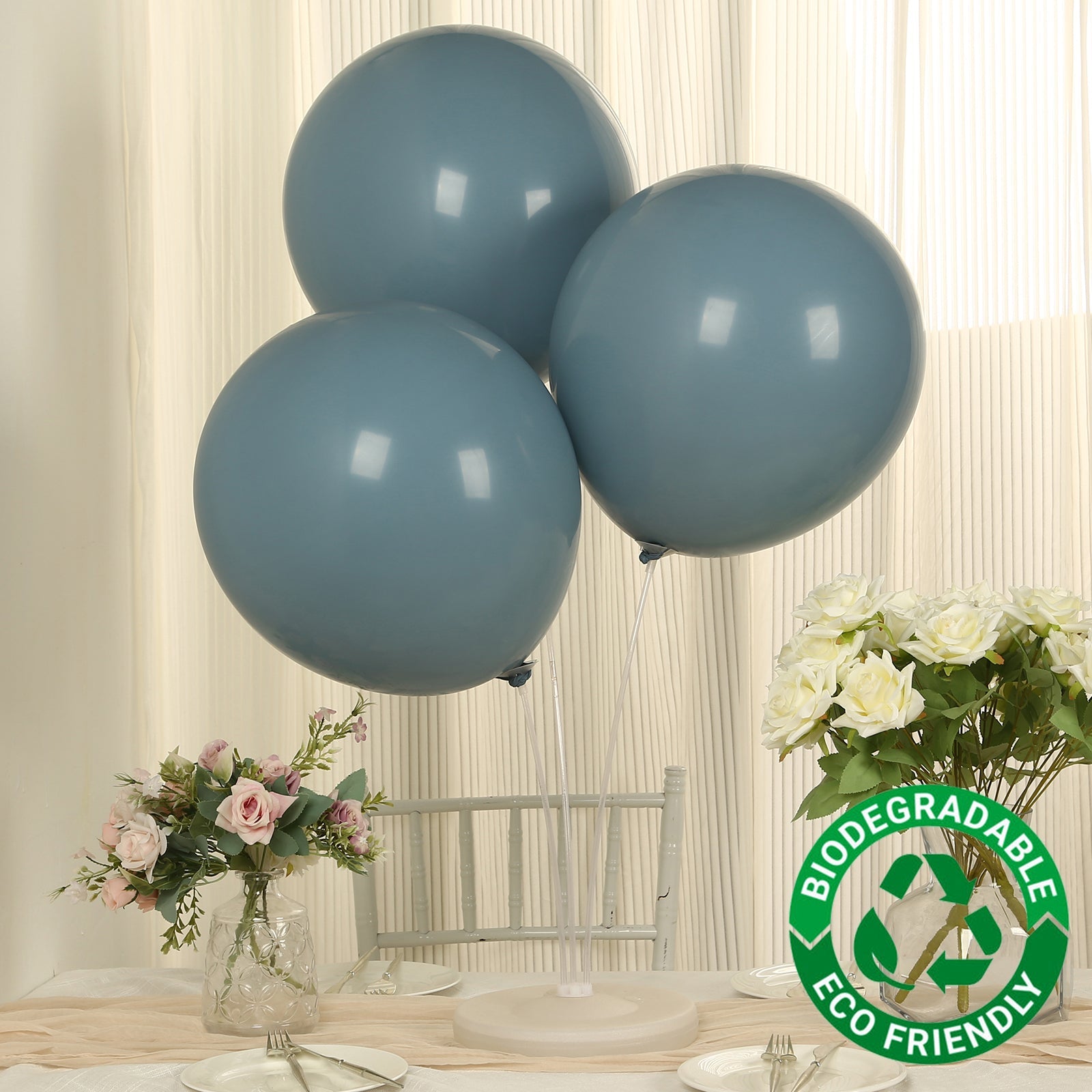 10 Pack Matte Pastel Dusty Blue Biodegradable Balloons 18, Round Eco-friendly Thick Latex Party Balloons