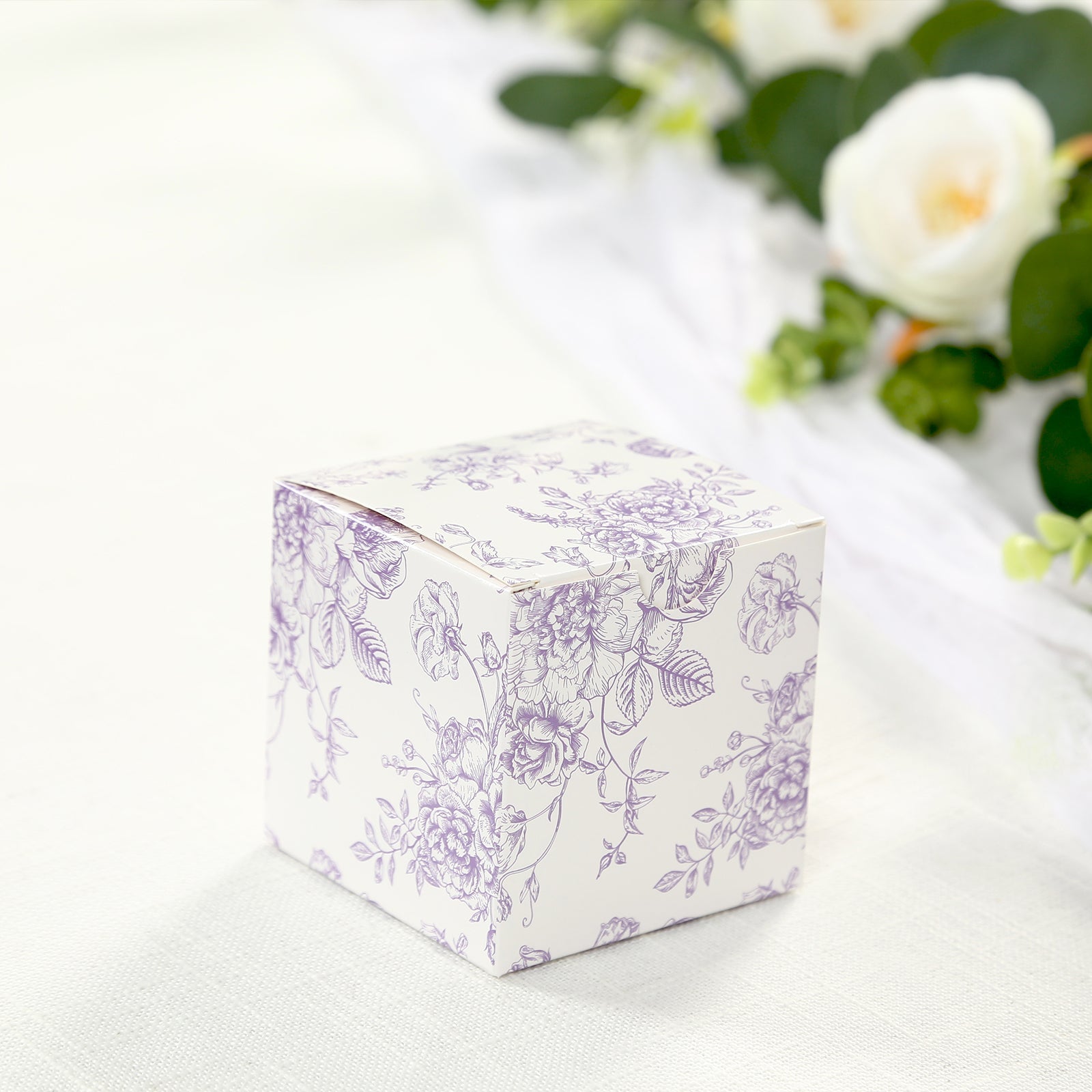 25 Pack Candy Treat Favor Boxes in French Toile Pattern - Matte Lavender and White Party Gift Boxes, Cardstock Paper - 3x3