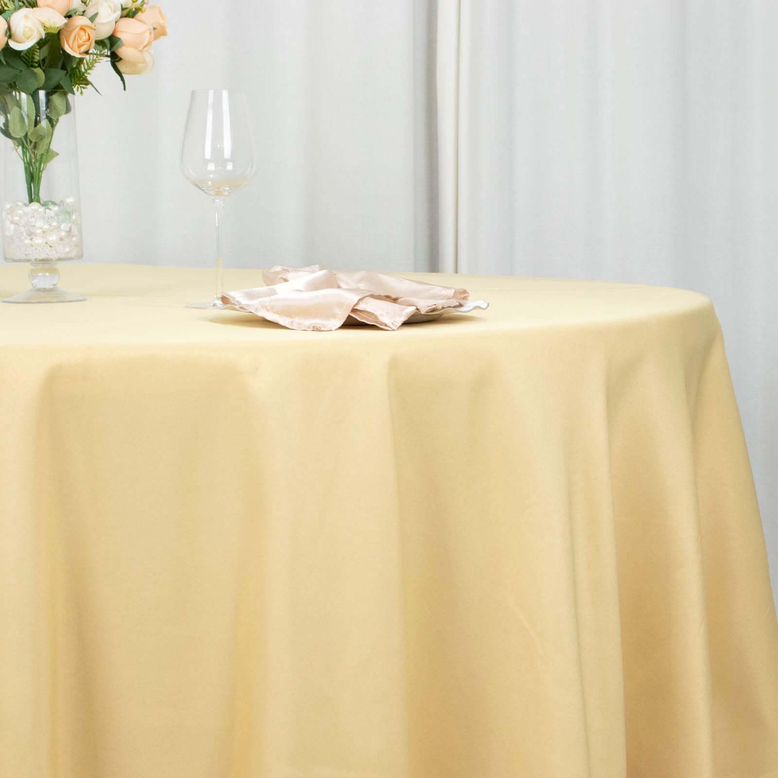 Premium Polyester 108 Round Tablecloth Champagne - Wrinkle-Resistant 220GSM Table Cover