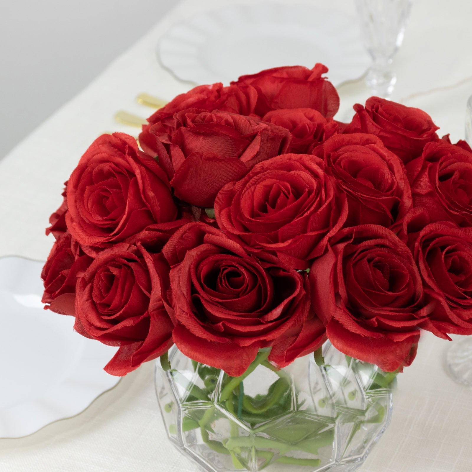10 Pcs 12 Artificial Silk Roses - Red, Single Stem Rose for Flower Bouquet Arrangements