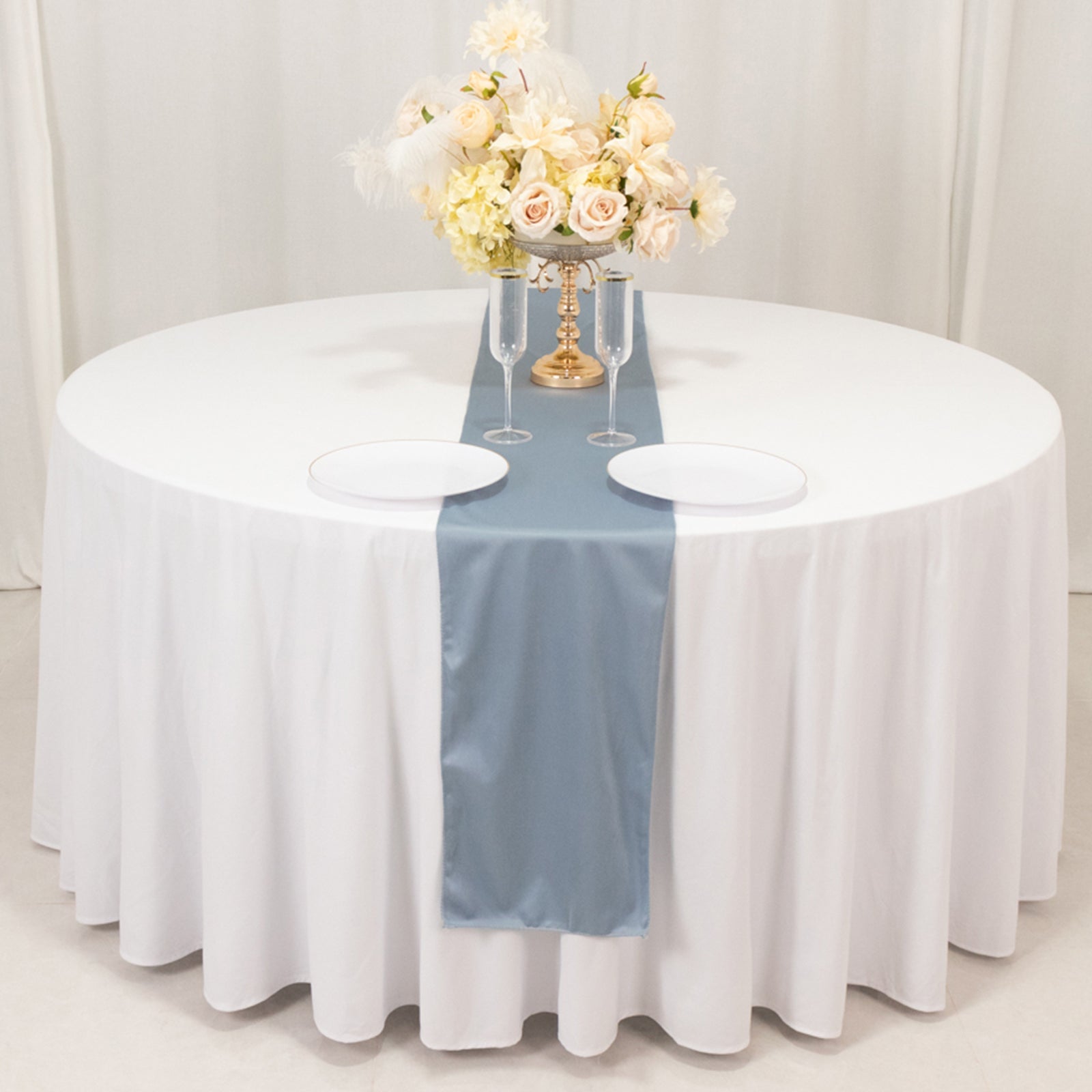 Premium Scuba Polyester 12x108 Table Runner Dusty Blue - Wrinkle-Free Table Linen