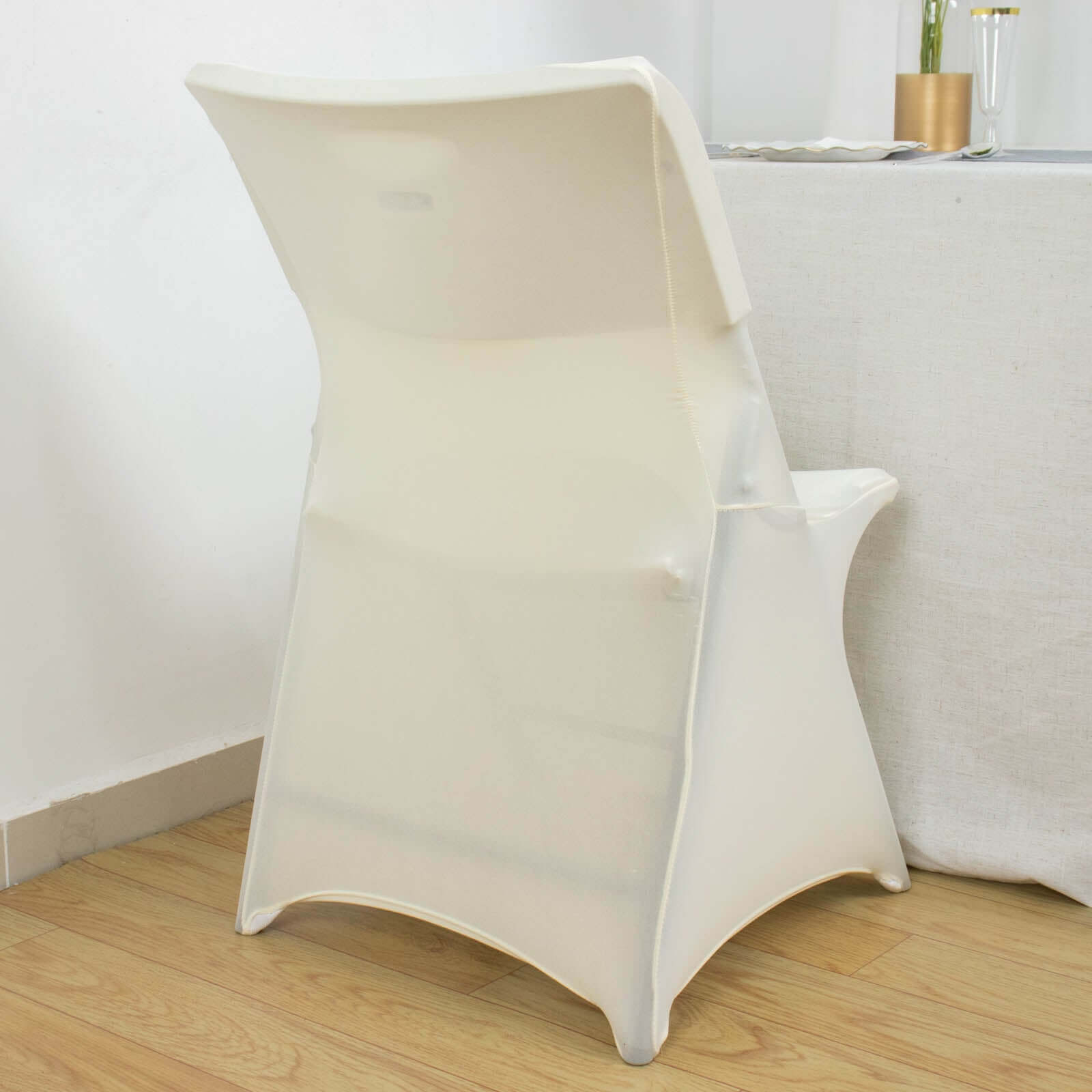 Stretch Spandex Chair Cover Ivory for Lifetime Folding Chairs - Wrinkle Resistant Snug Fit Slipcover with Foot Pockets