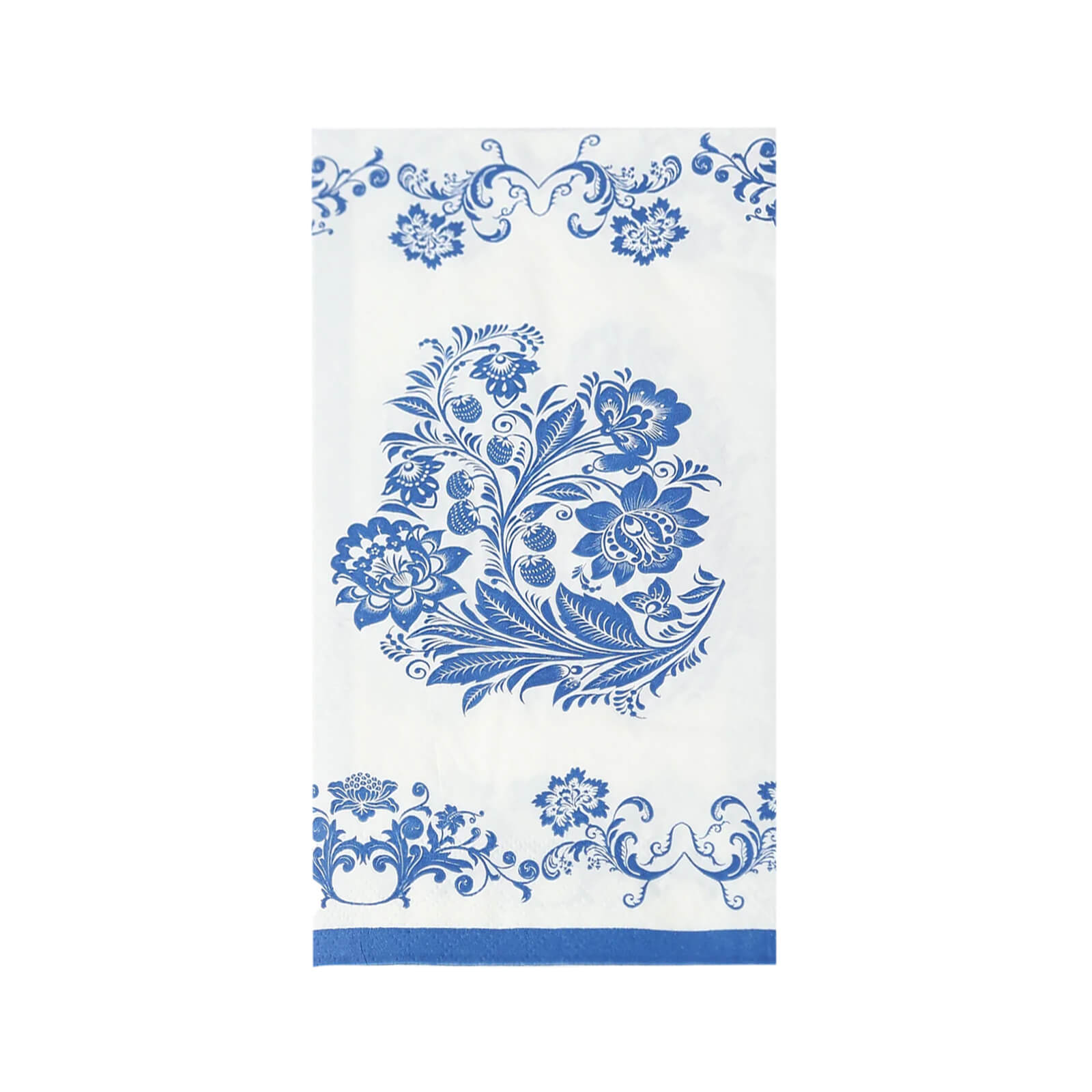 50 Pack 2-Ply Paper Party Napkins in White Royal Blue Damask Floral Pattern, Disposable Dinner Napkins - Highly Absorbent & Soft