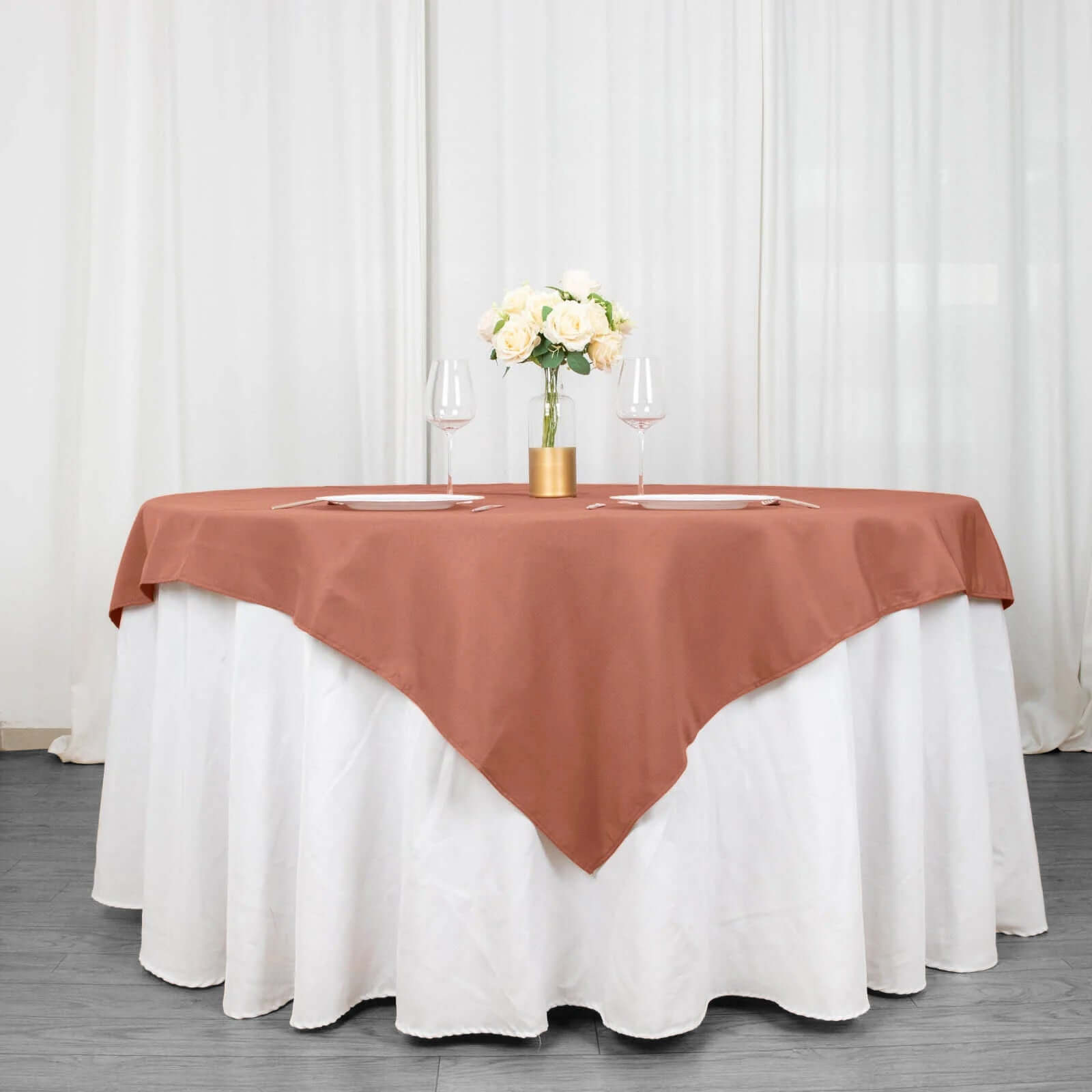 Premium Polyester 70x70 Table Overlay Square Tablecloth Terracotta (Rust) 220GSM Wrinkle-Resistant Table Cover