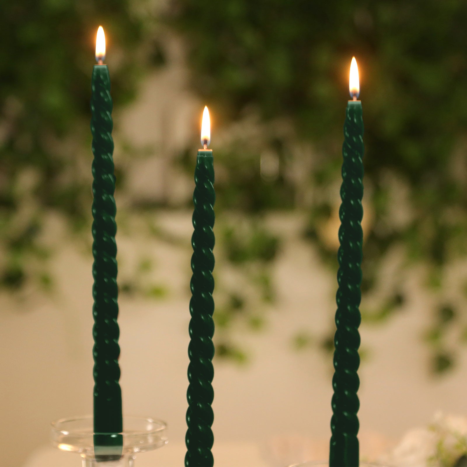 12 Pack 11 Hunter Emerald Green Premium Unscented Spiral Wax Taper Candles, Long Burn Wick Dinner Candle Sticks