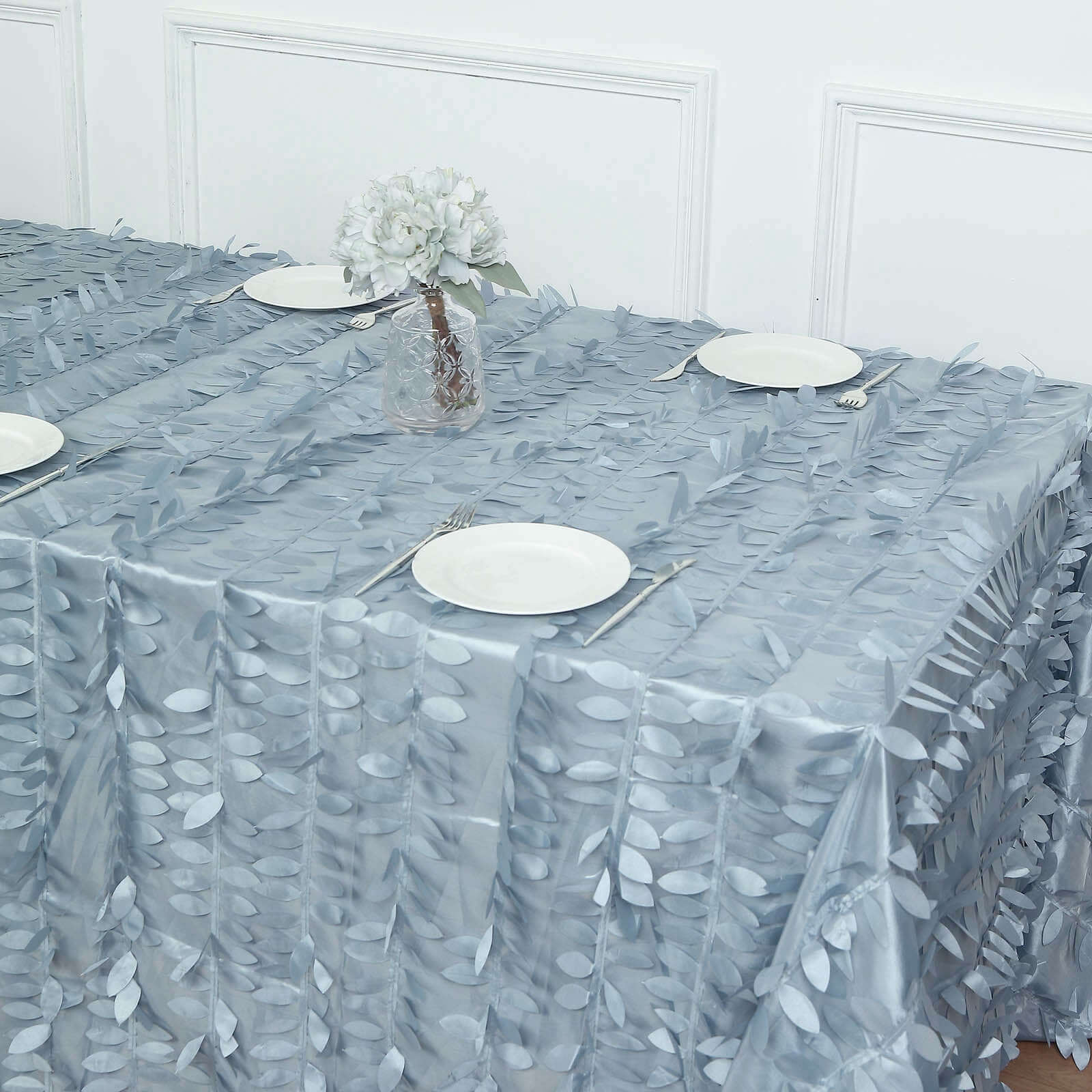 Taffeta 90x156 Rectangle Tablecloth Dusty Blue | 3D Leaf Petal Design Seamless Table Cover