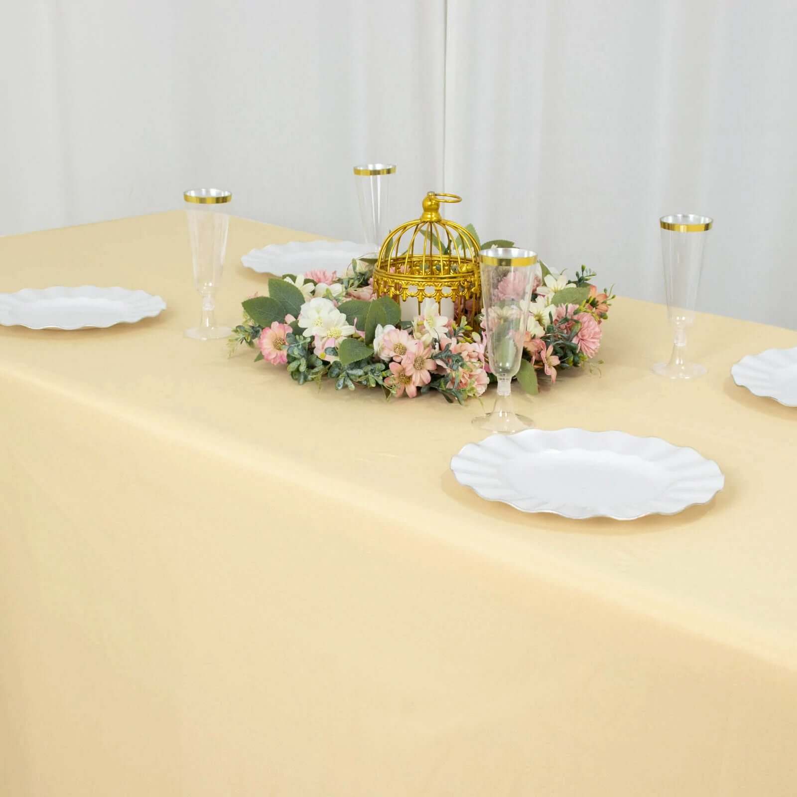 Premium Polyester 90x156 Rectangle Tablecloth Champagne - Seamless 220GSM Stain-Resistant Table Cover
