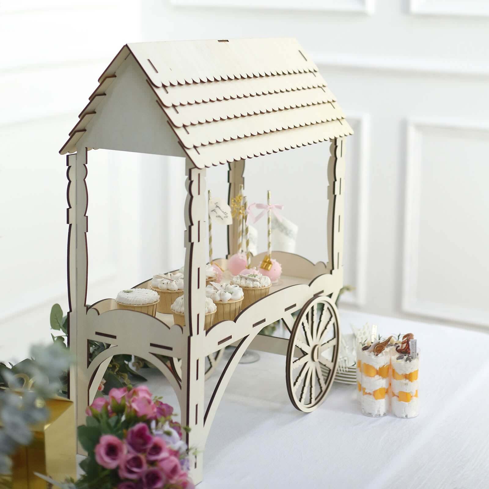 Mini Wooden Dessert Display Candy Cart Sweet Stall Design Natural - Tabletop Cupcake Stand 25