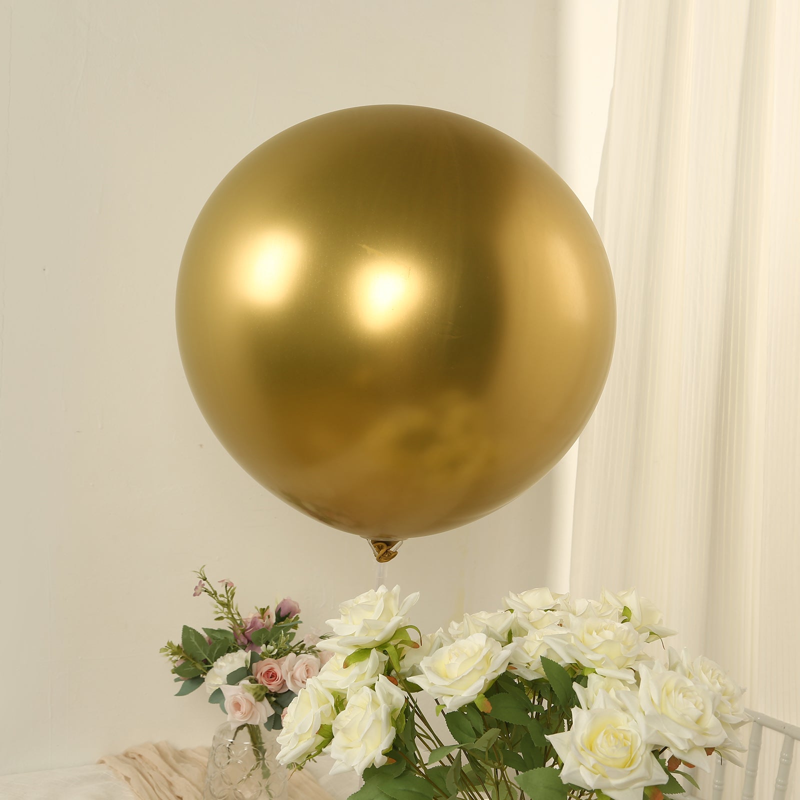 5 Pack Metallic Chrome Gold Biodegradable Balloons, 36 Large Round Eco-friendly Thickened Latex Party Balloons