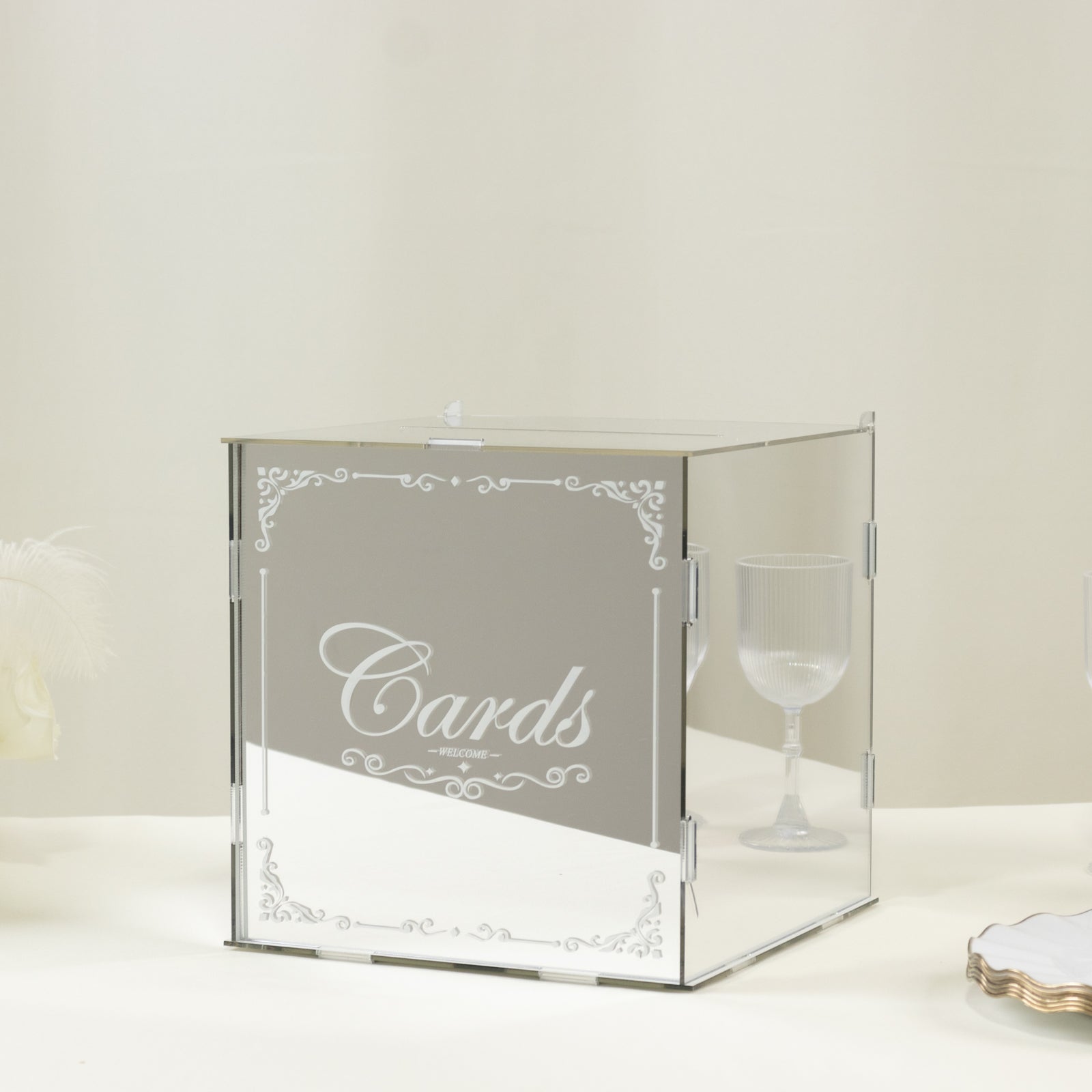 10 Silver Mirror Acrylic Wedding Card Box with Slot - Wishing Well Money Box for Reception, Graduation, and Events