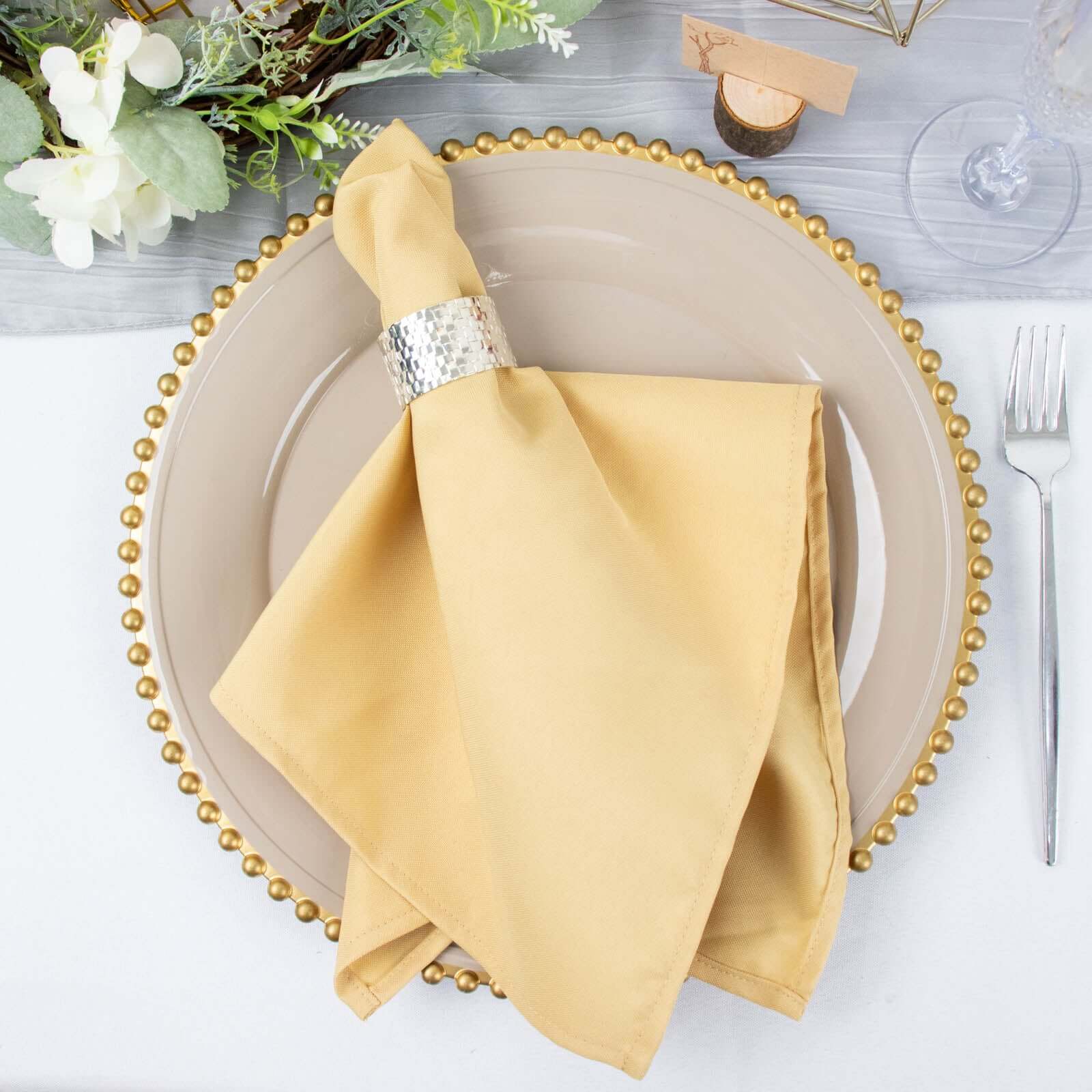 5 Pack Premium Polyester 20x20 Napkins Champagne - Wrinkle-Resistant & Durable Dinner Napkins