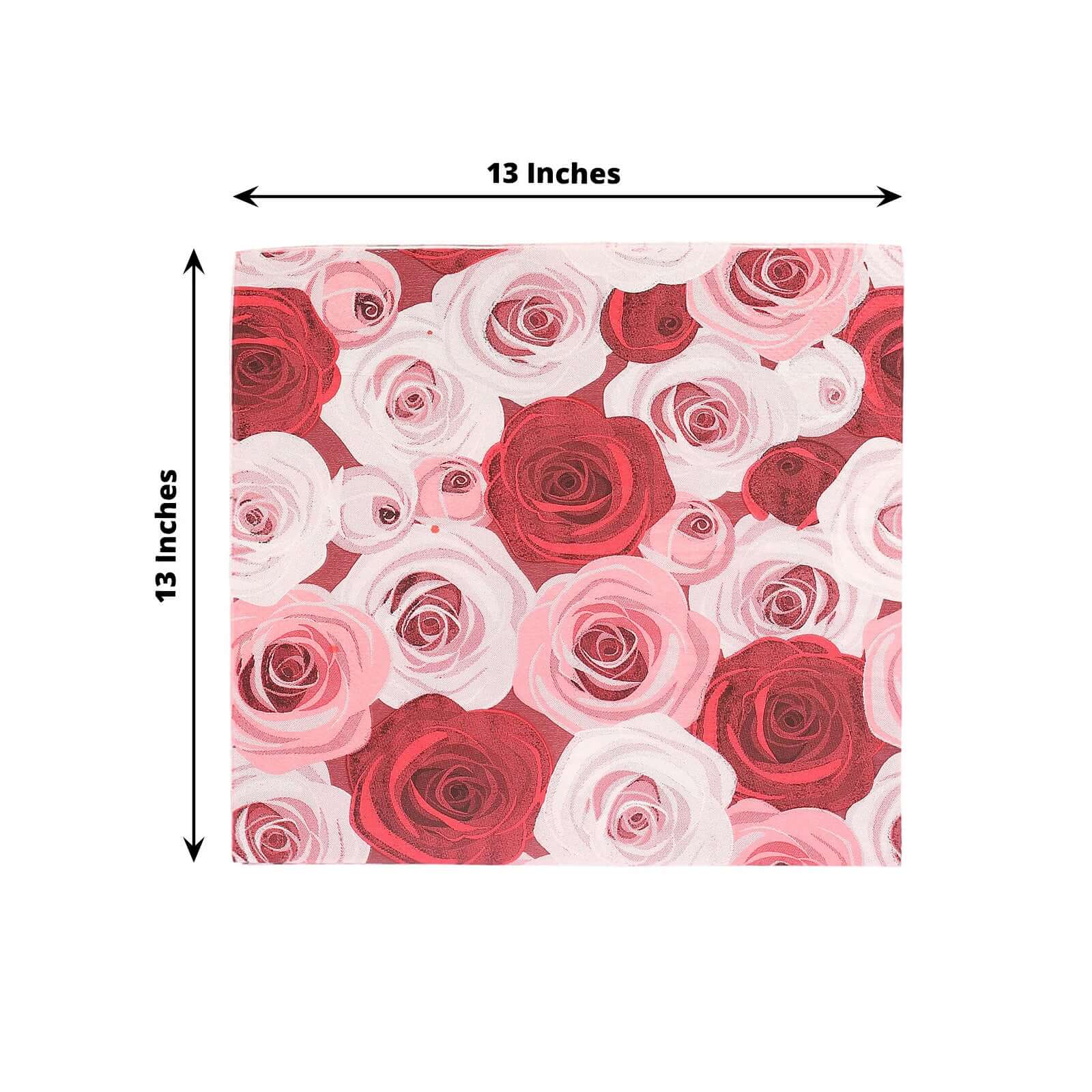 50-Pack Paper Beverage Napkins with Floral Design Red/Pink - 2 Ply Soft 18GSM Rose Garden Wedding Napkins 6.5x6.5