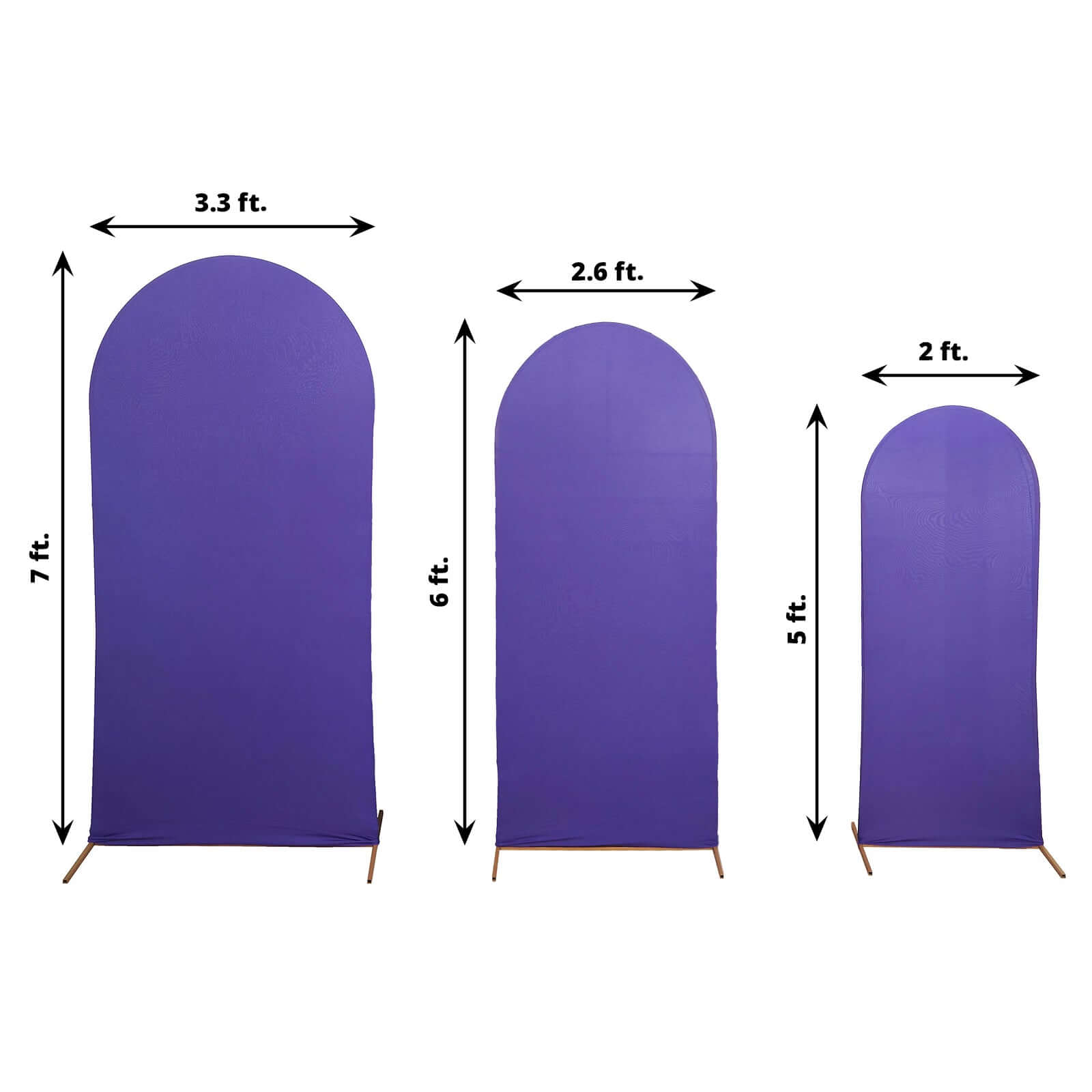 Set of 3 Matte Purple Spandex Fitted Chiara Backdrop Stand Cover For Round Top Wedding Arch - 5ft, 6ft, 7ft