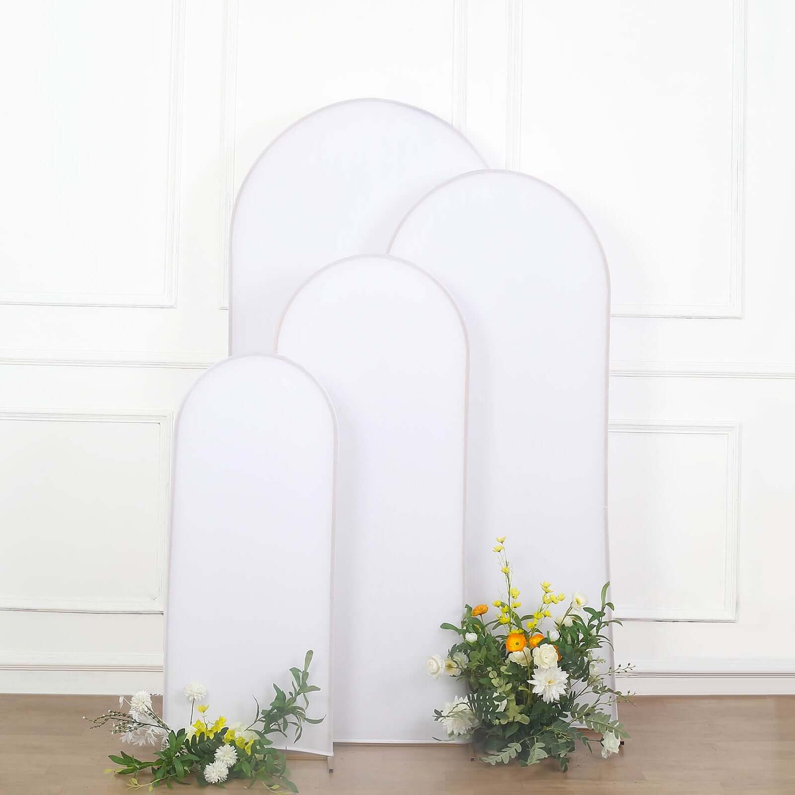 Set of 4 Matte White Spandex Fitted Wedding Arch Covers For Round Top Chiara Backdrop Stands - 4ft,5ft,6ft,7ft