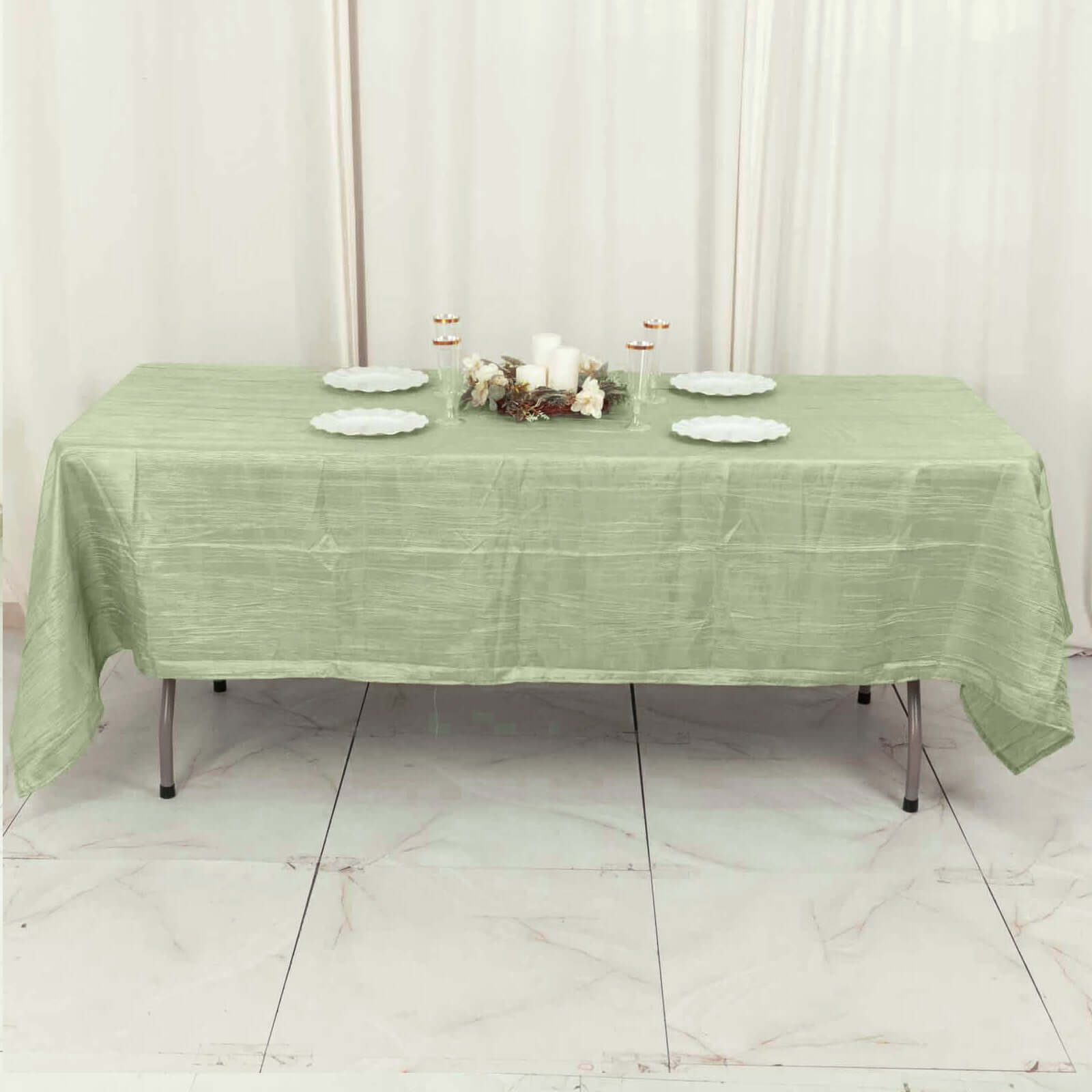 Taffeta 60x102 Rectangle Tablecloth Sage Green - Accordion Crinkle Table Cover