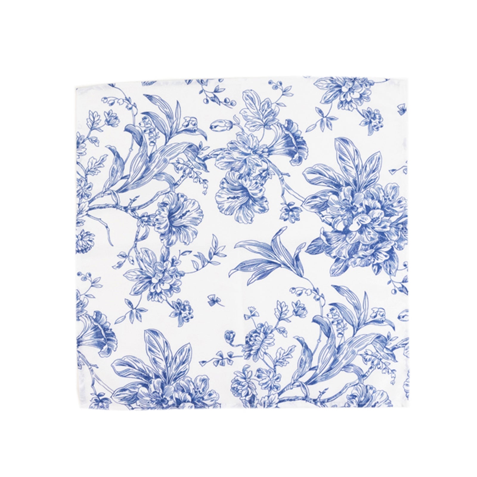 5 Pack Polyester 20x20 Dinner Napkins White with Blue French Toile Pattern - Reusable Floral Cloth Napkins