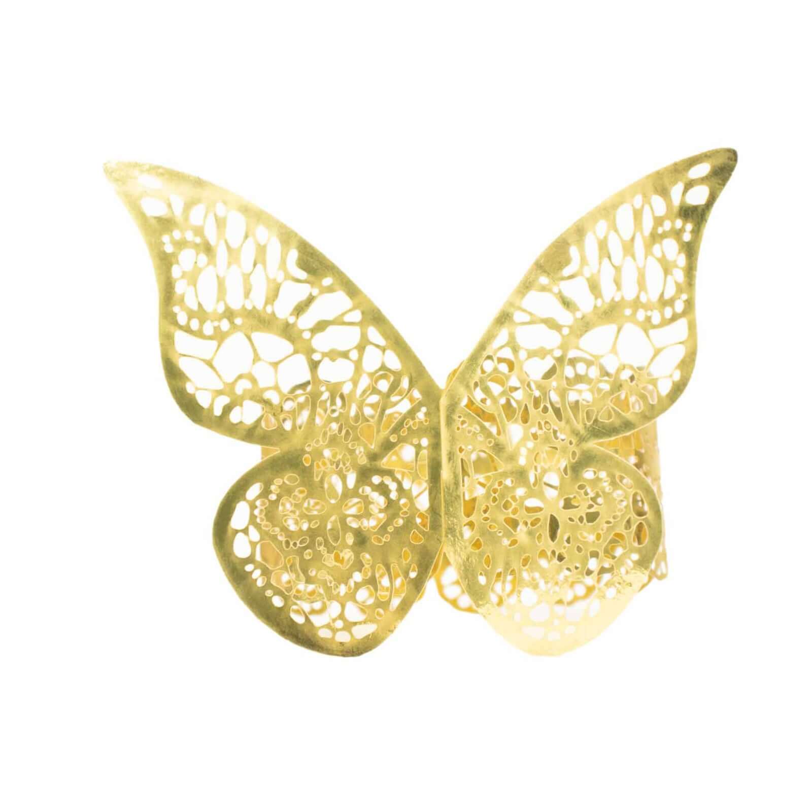 12-Pack Paper Napkin Rings Laser Cut Butterfly Metallic Gold - Decorative Serviette Holders for Events