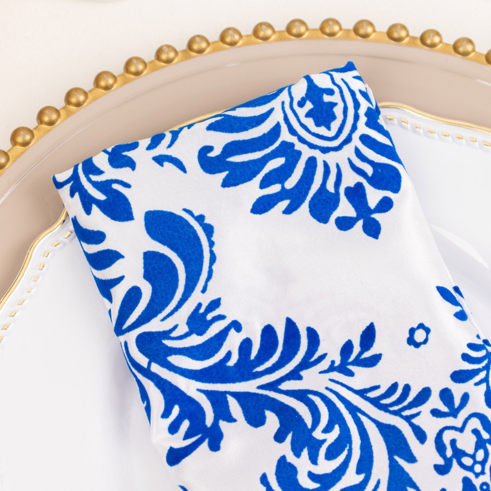 5 Pack Royal Blue White Damask Flocking Taffeta Napkins, Decorative Cloth Napkins for Weddings and Events - 20x20