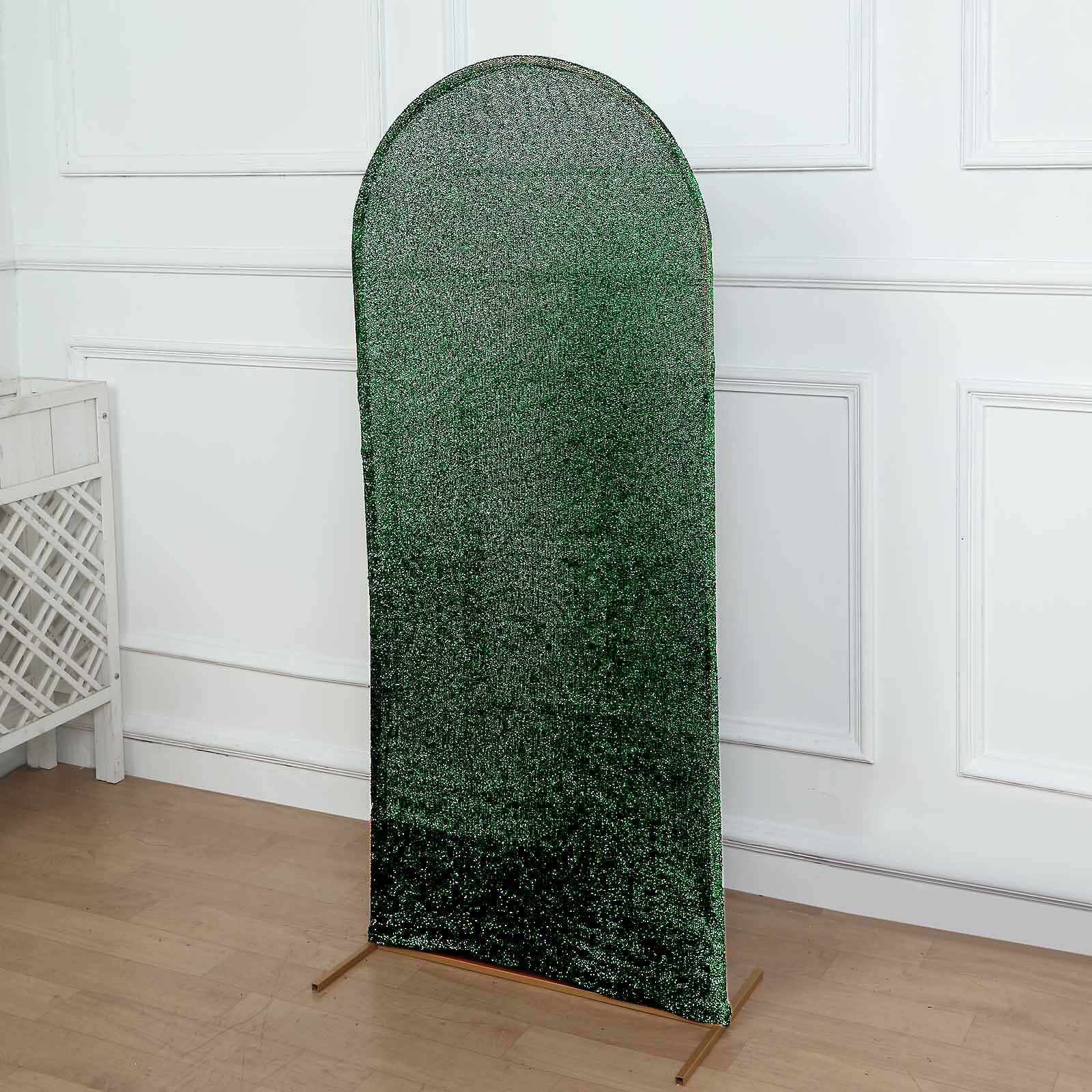 5ft Hunter Emerald Green Shimmer Tinsel Spandex Chiara Backdrop Stand Cover For Fitted Round Top Wedding Arch